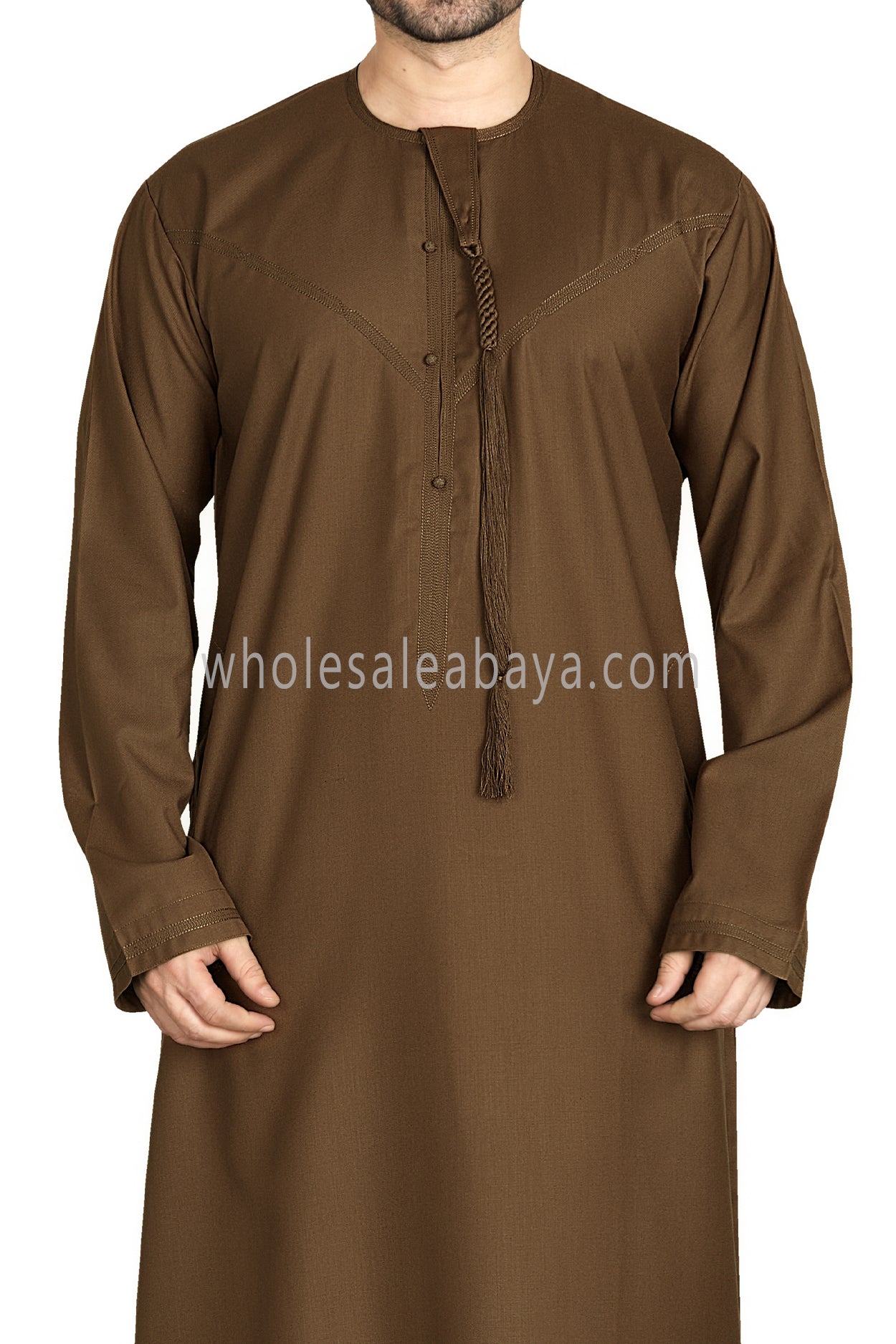 Men's Premium Emirati Thoube With Buttons & Tassel Rust Brown
