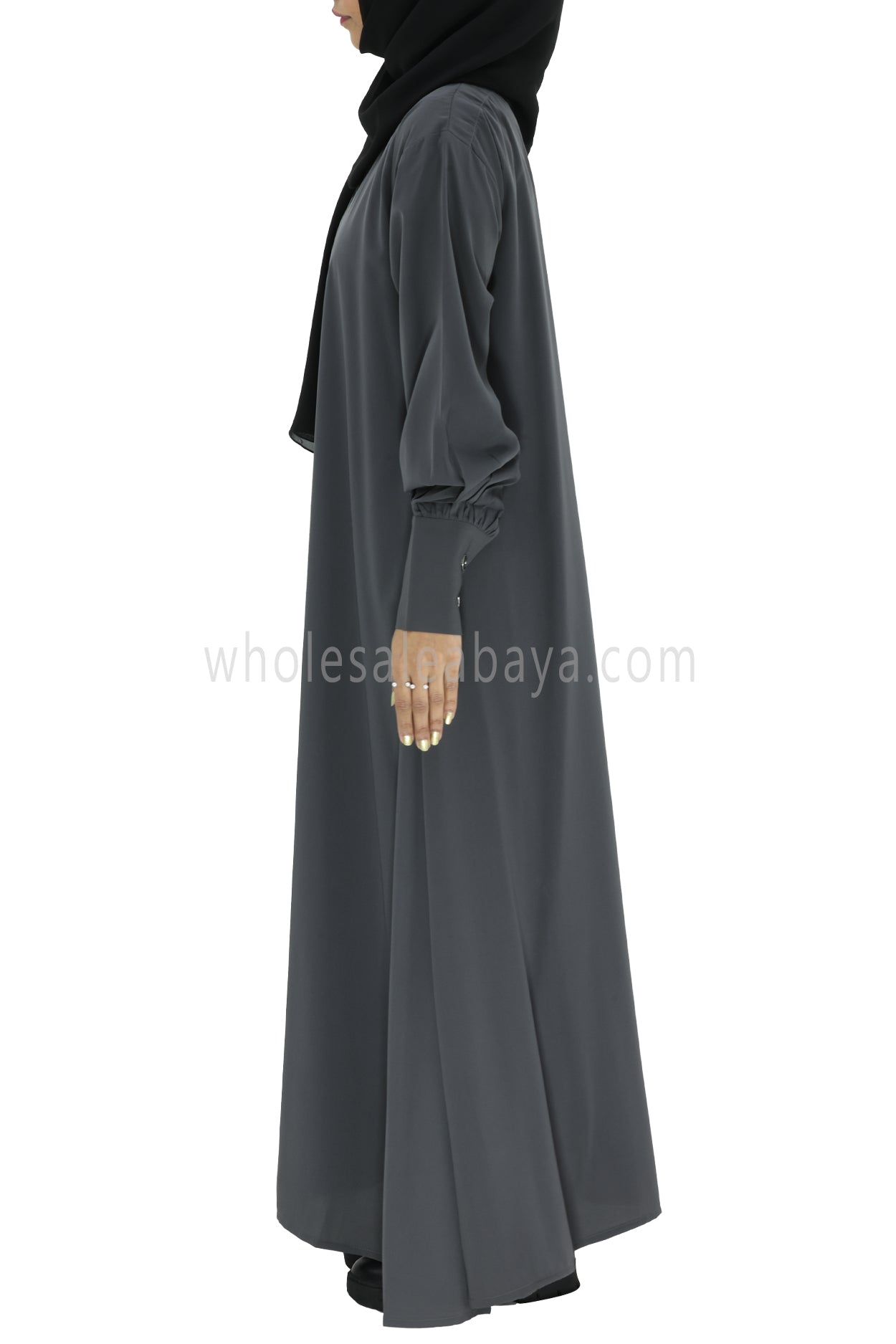Women's Umbrella Abaya with Cuffed Sleeves Charcoal Grey