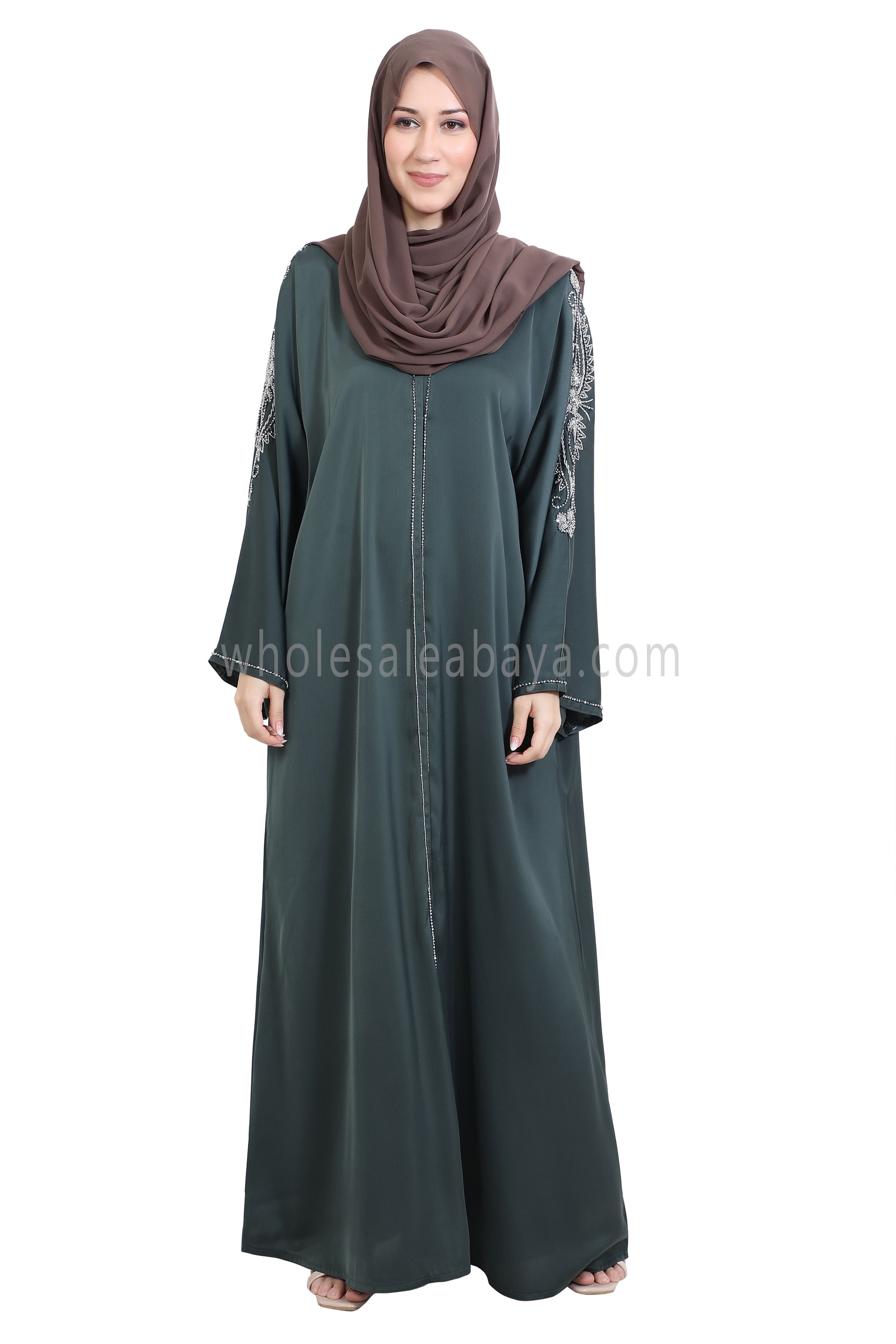 Open Abaya Style With Floral Vine Handwork