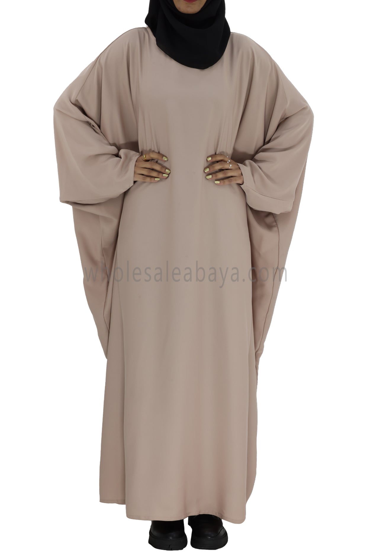 Plain Closed Butterfly Abaya With Inner Belt Ivory Colour