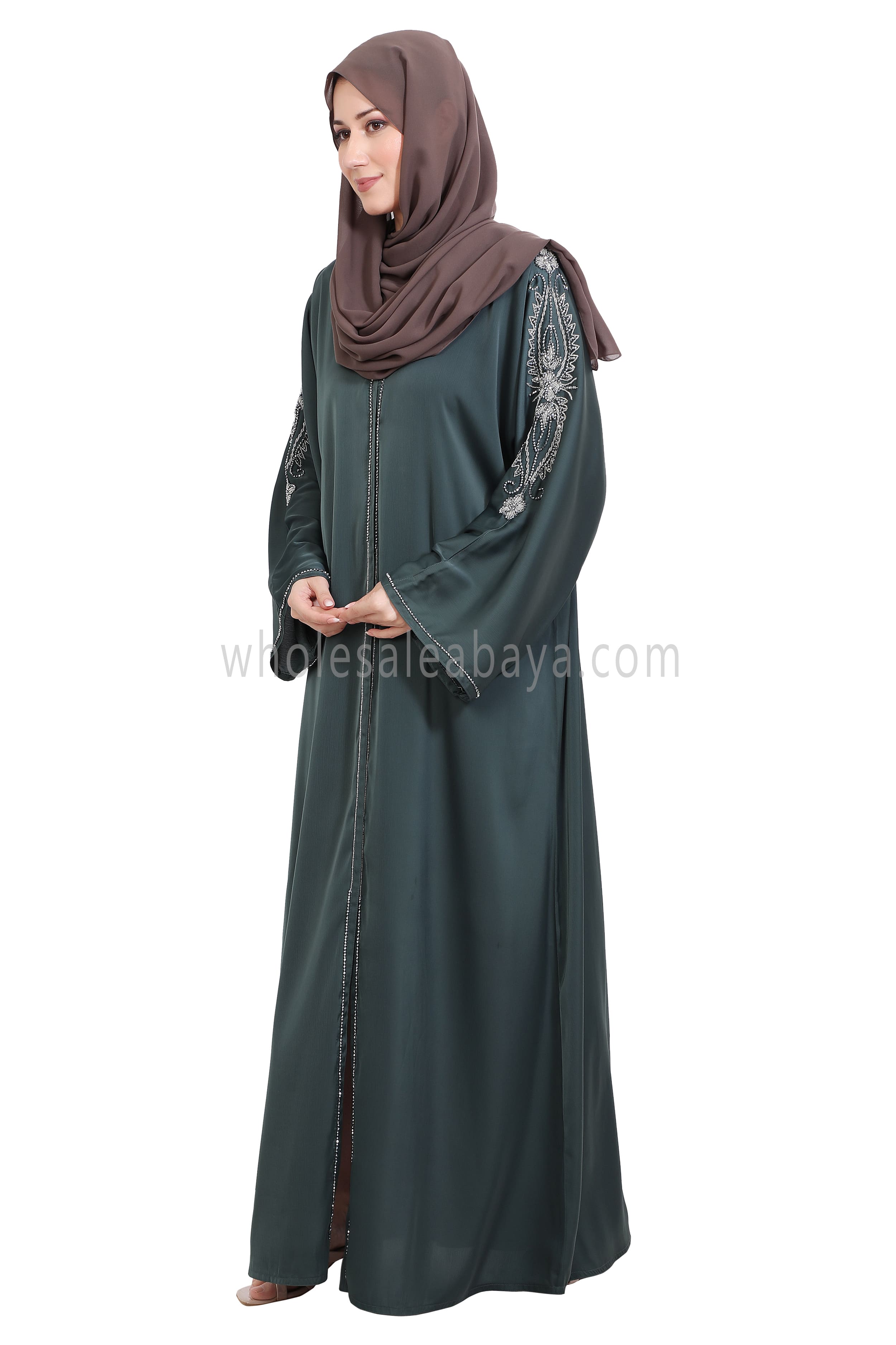 Open Abaya Style With Floral Vine Handwork