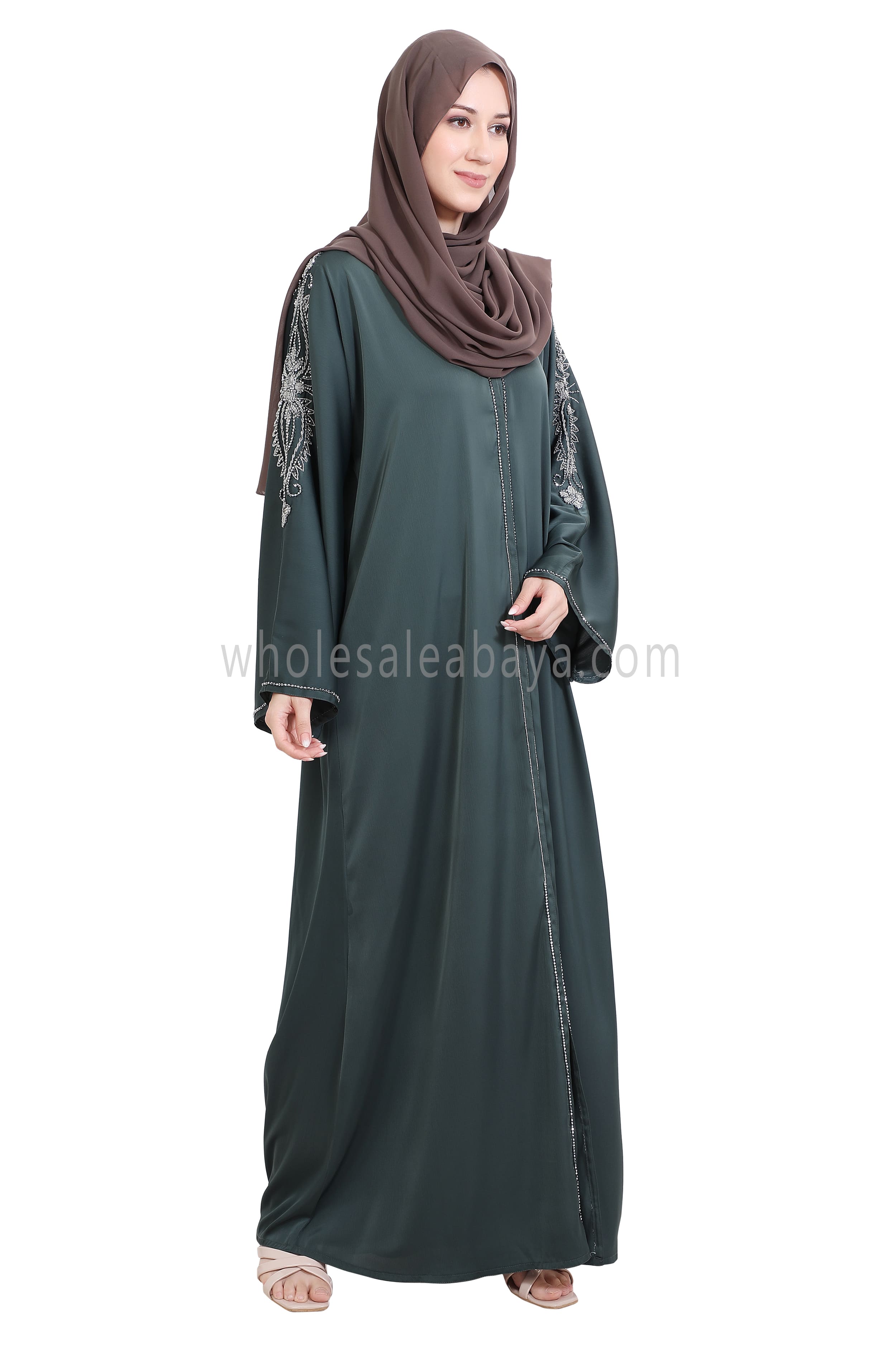 Open Abaya Style With Floral Vine Handwork