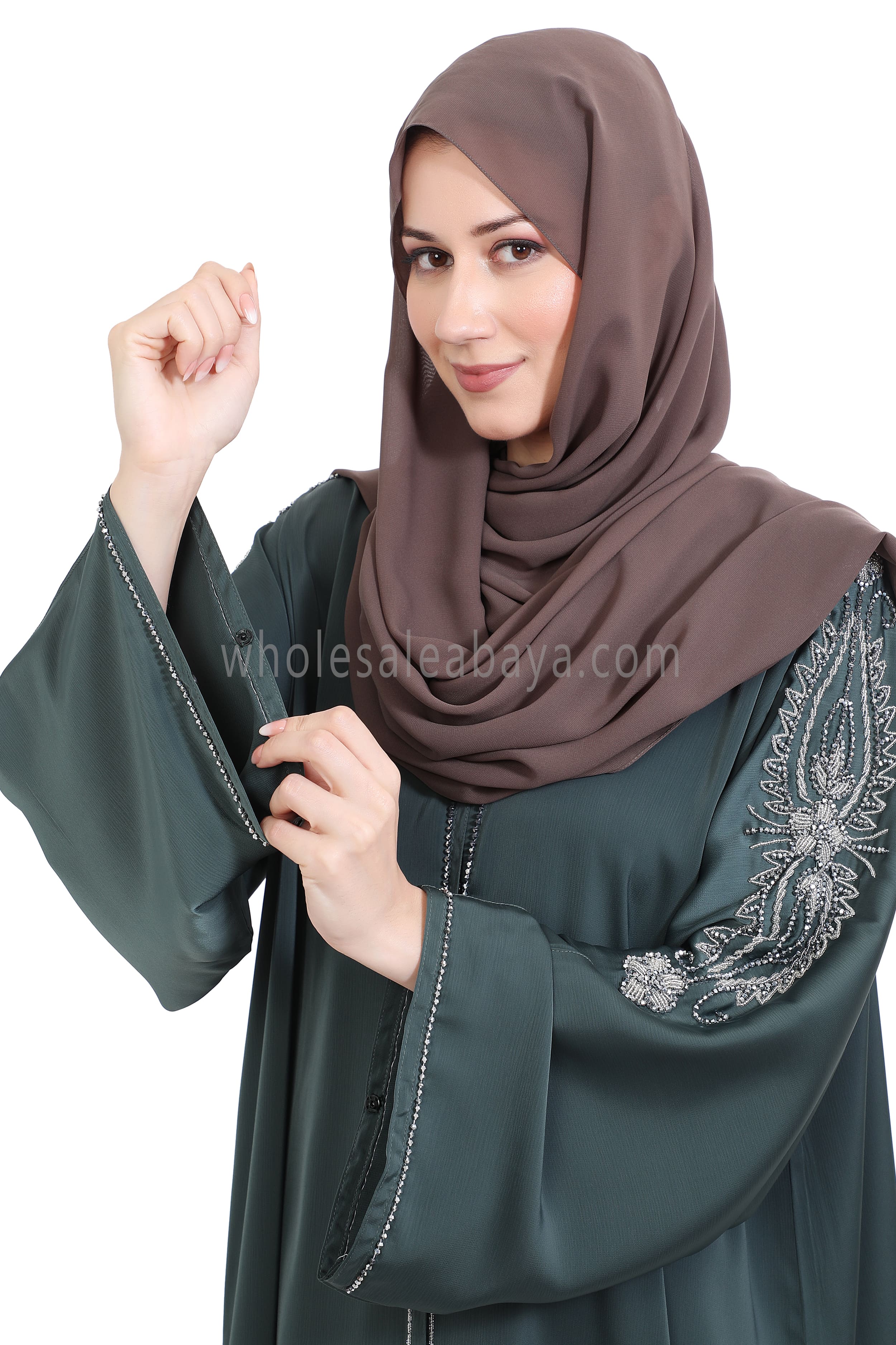 Open Abaya Style With Floral Vine Handwork