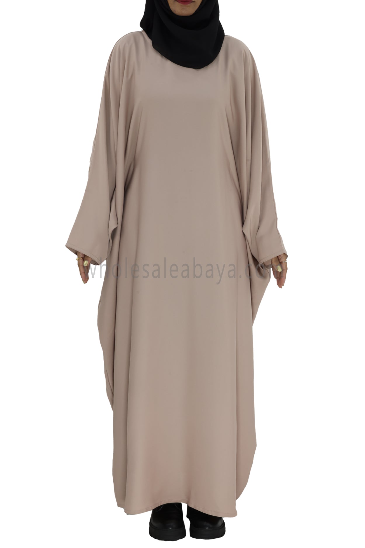 Plain Closed Butterfly Abaya With Inner Belt Ivory Colour