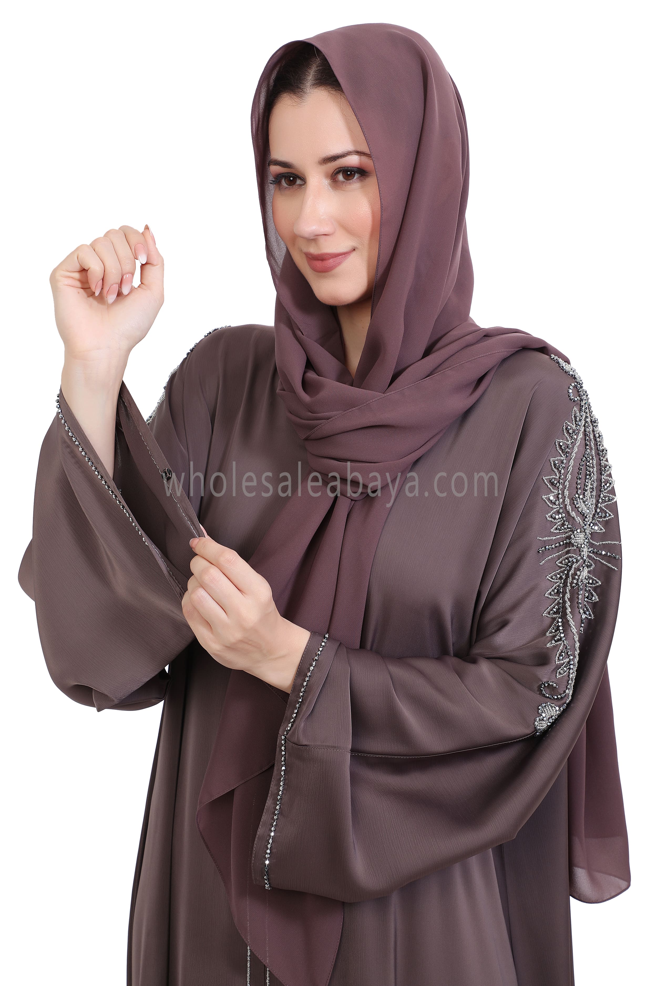 Open Abaya Style With Floral Vine Handwork