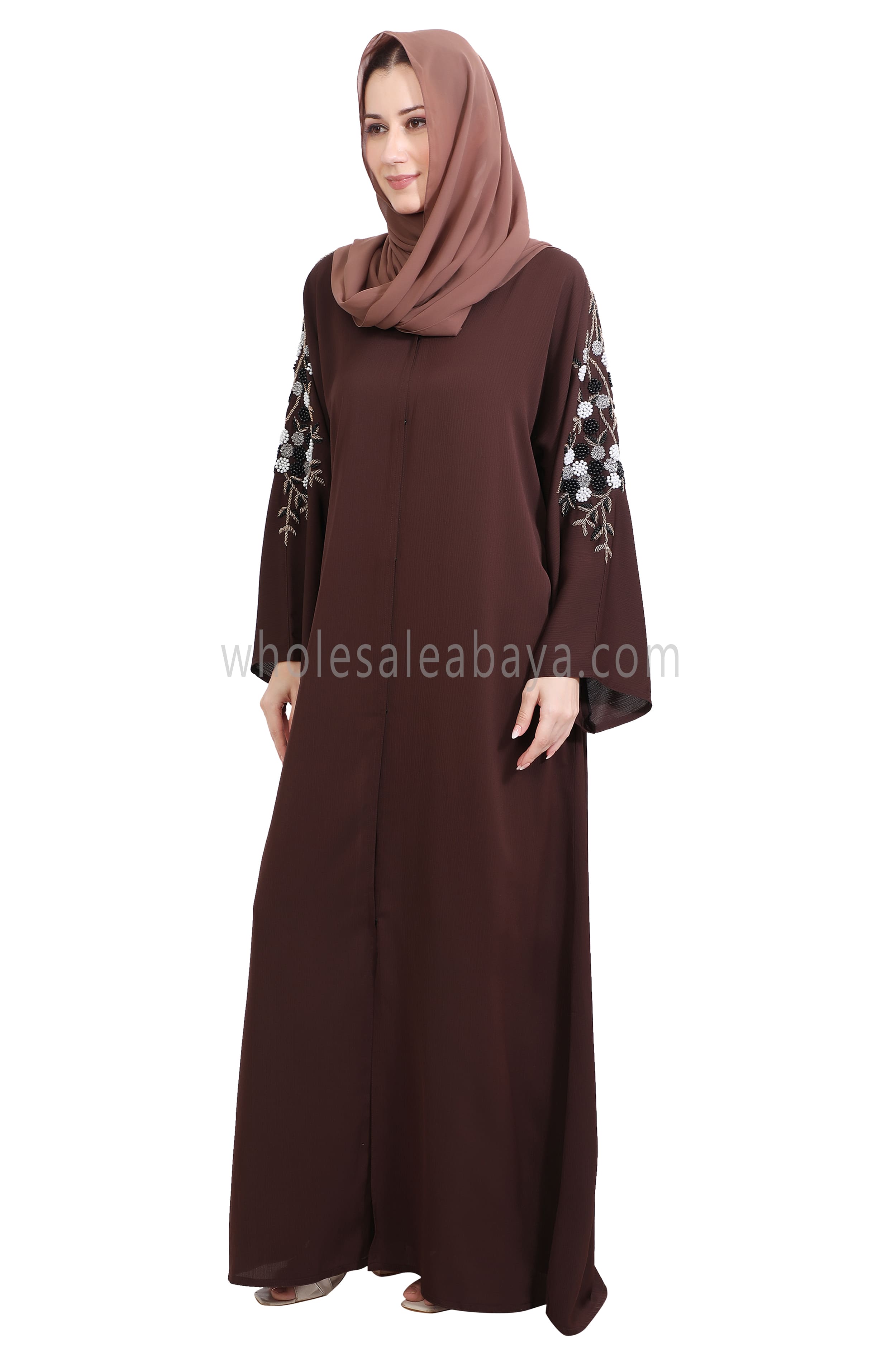 Open Abaya Style With Floral and Leaf Handwork