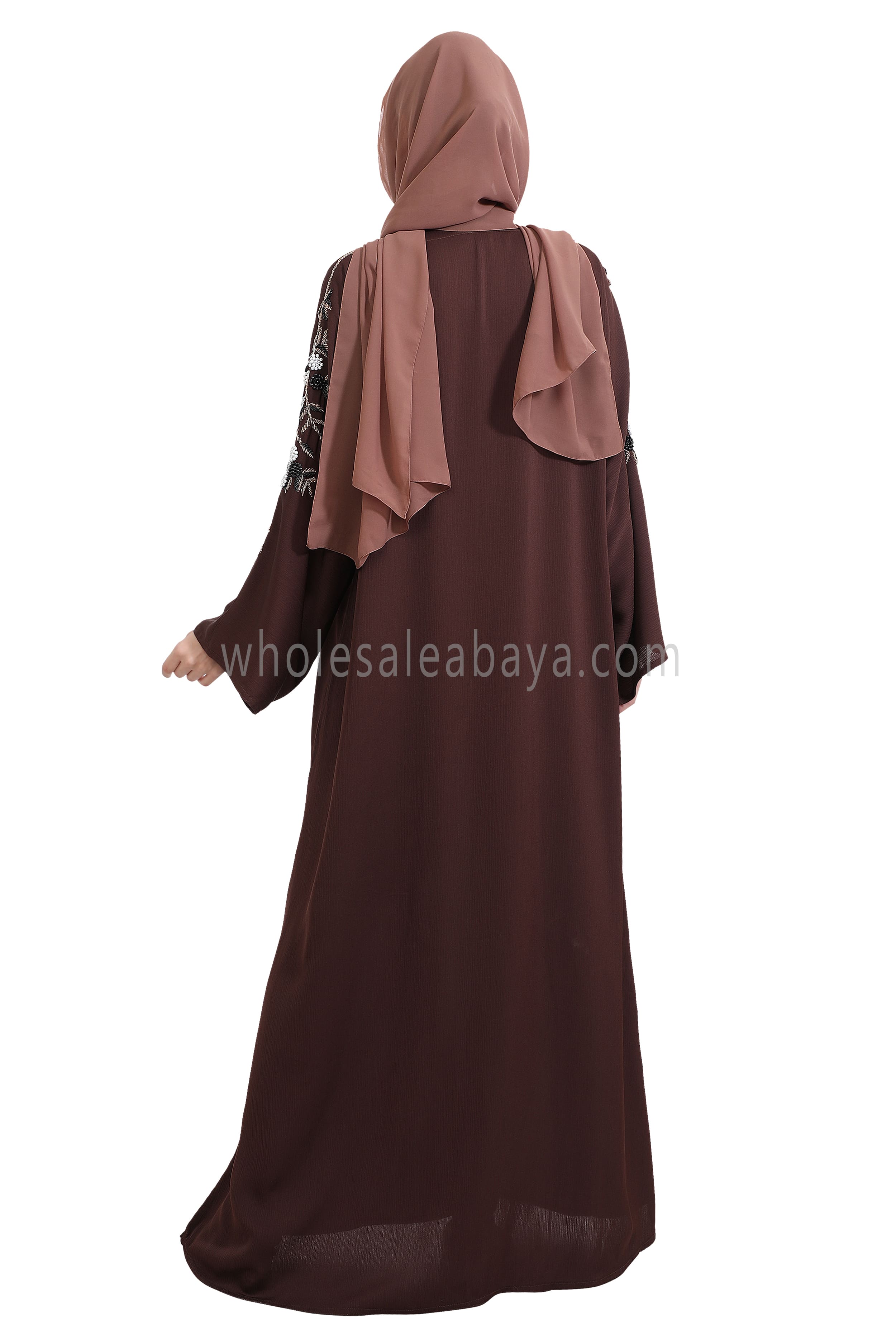 Open Abaya Style With Floral and Leaf Handwork