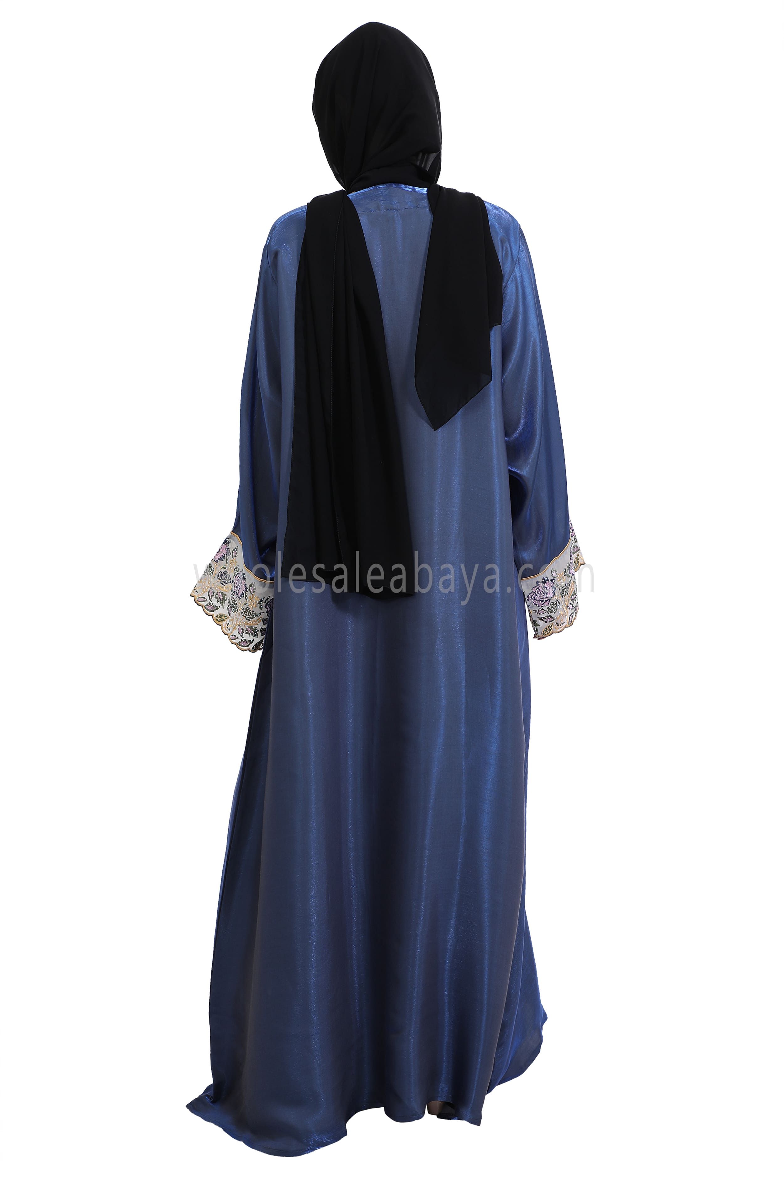 Shimmer Open Abaya With Embellished Lace on the Sleeves