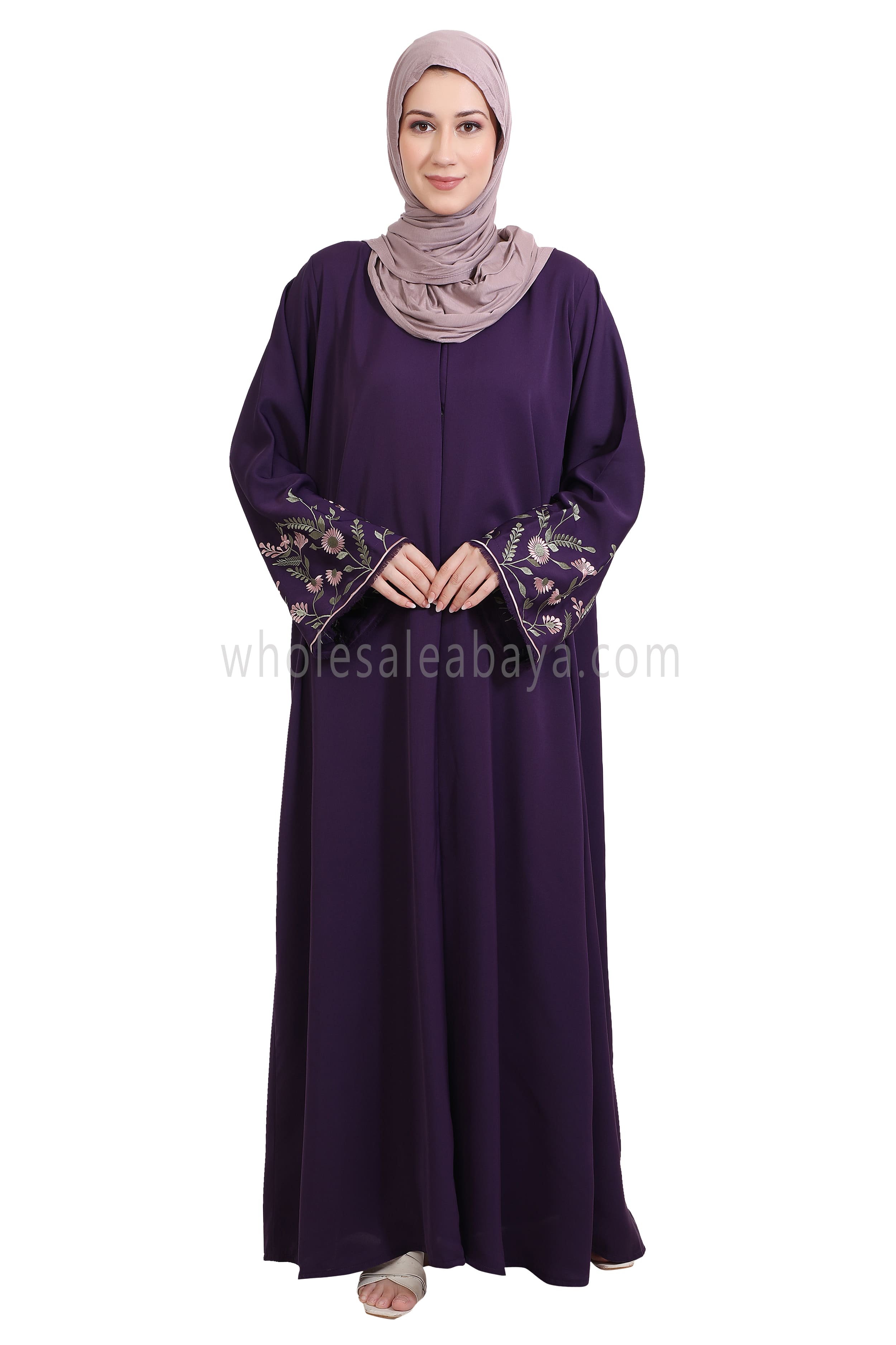 Nida Open Abaya With Embroidered Sleeves
