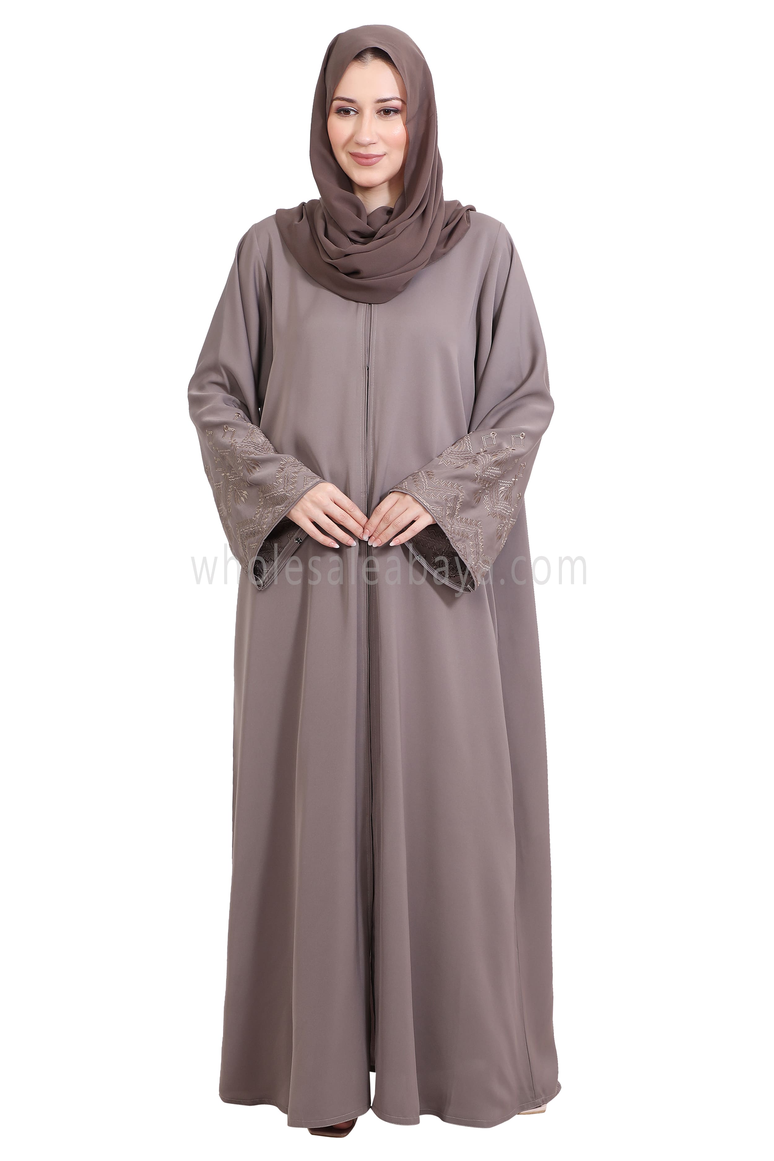 Nida Open Abaya With Embroidered Sleeves