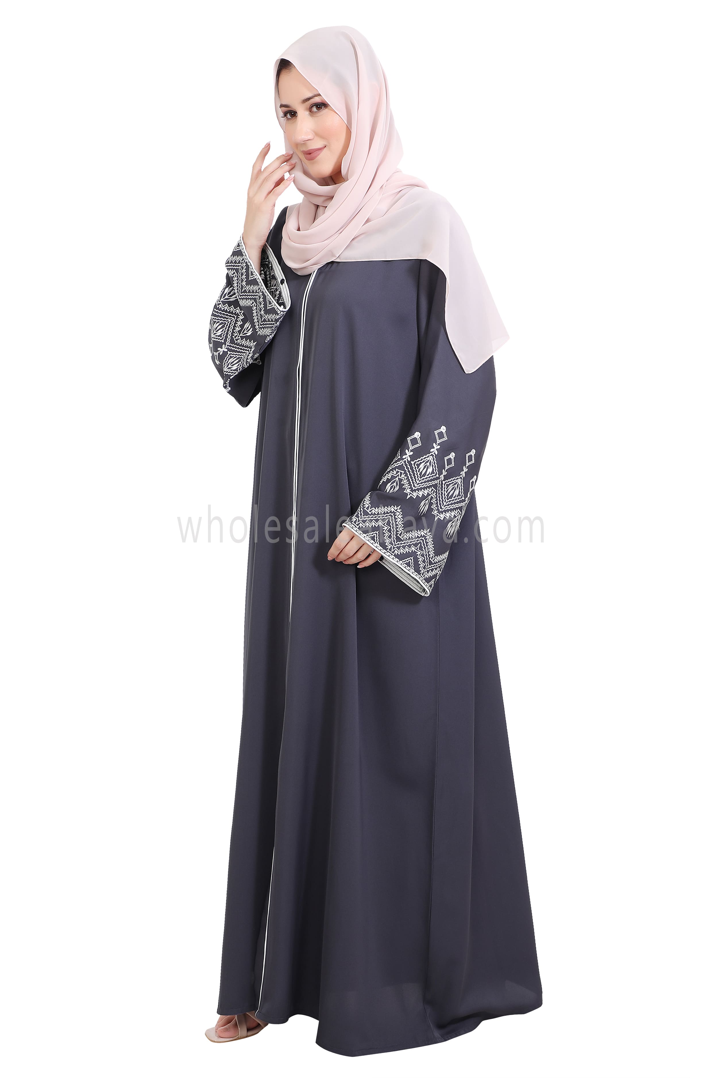 Nida Open Abaya With Embroidered Sleeves