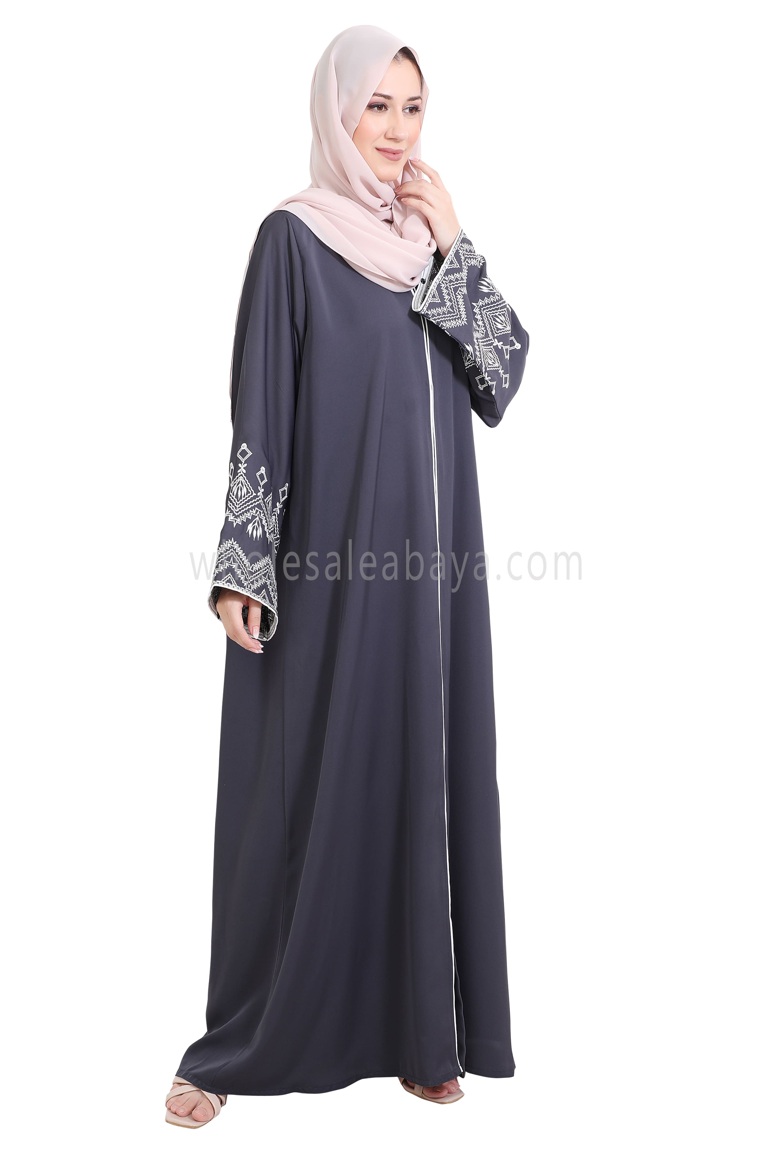 Nida Open Abaya With Embroidered Sleeves