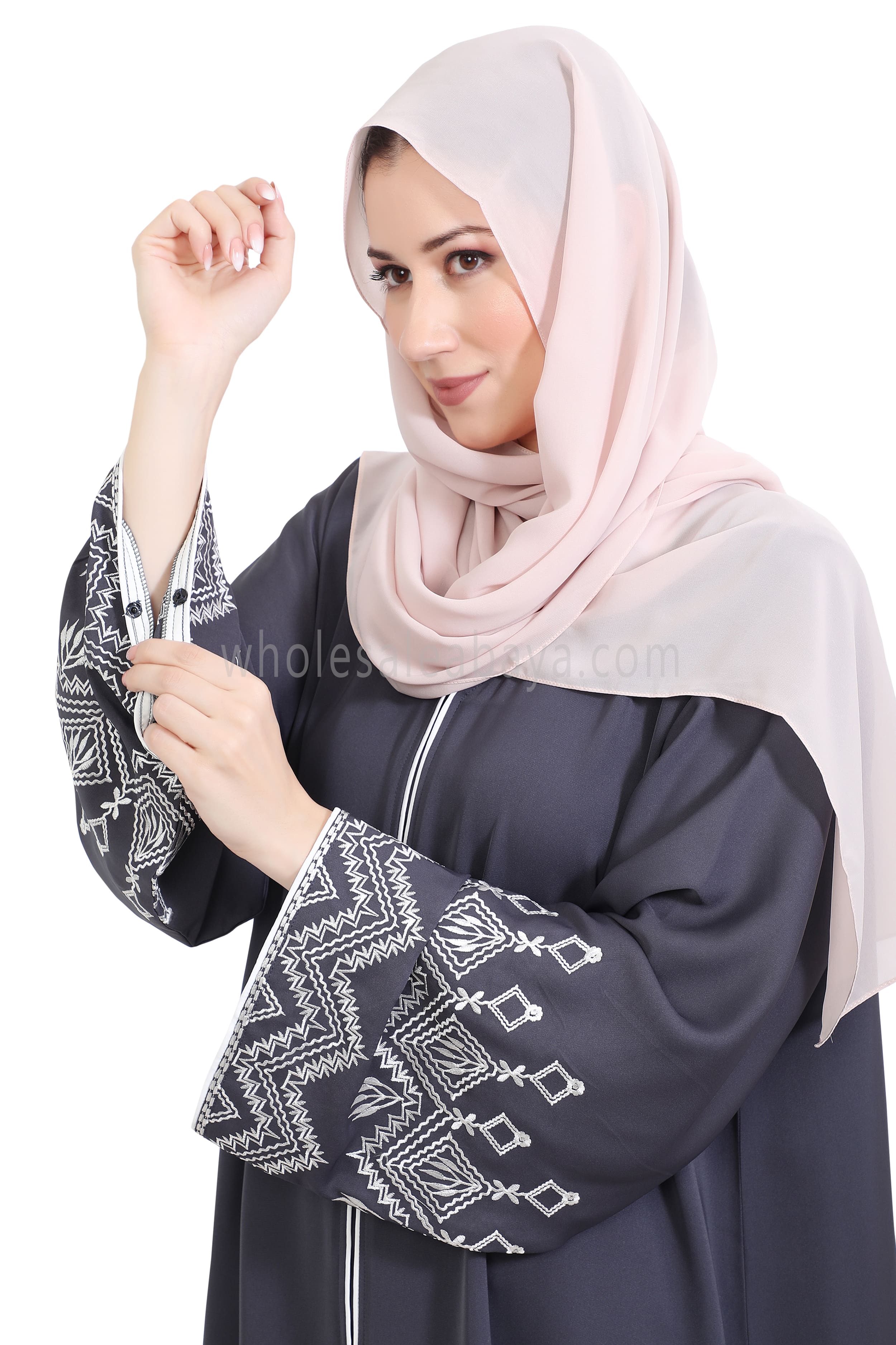 Nida Open Abaya With Embroidered Sleeves