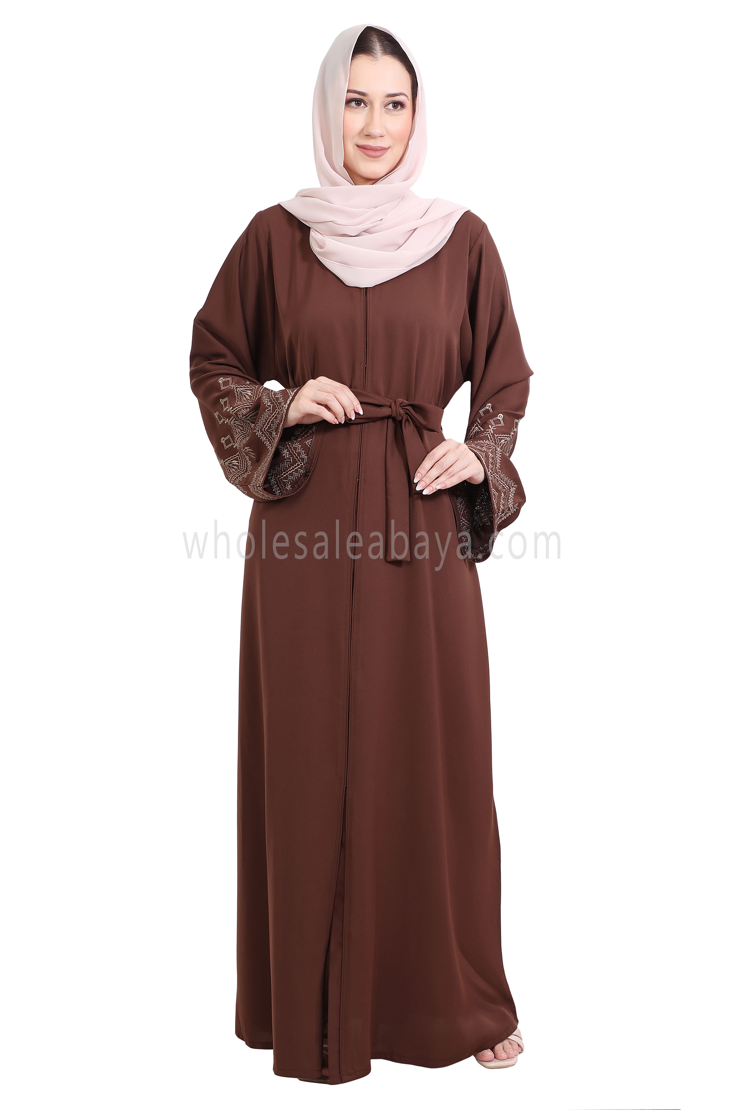 Nida Open Abaya With Embroidered Sleeves