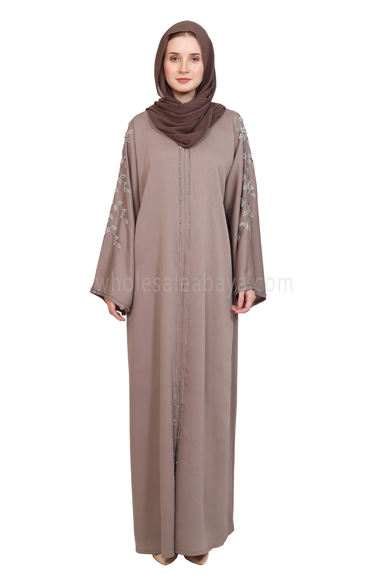 Open Abaya Style With Leaf Handwork
