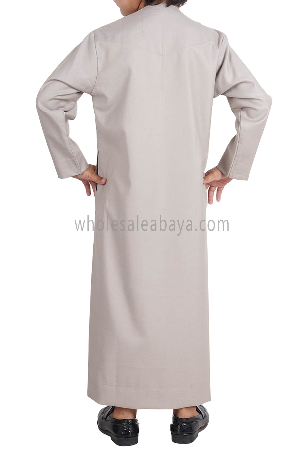 Boy's Premium Omani Thoube with Embroidered "V" Stitching Stone Beige and Brown