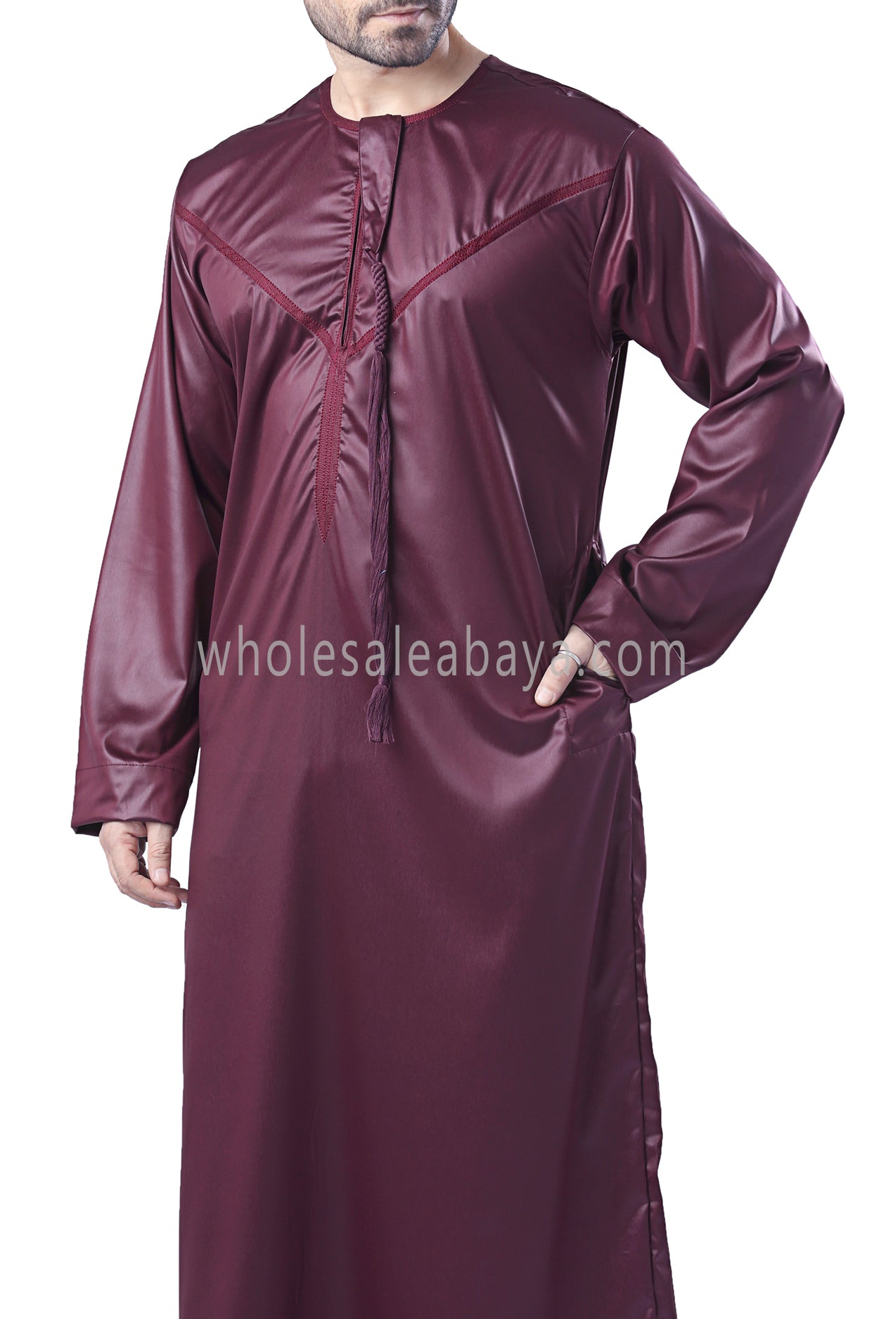 Men's Shiny Omani Thoube with Designer Tassel Burgundy