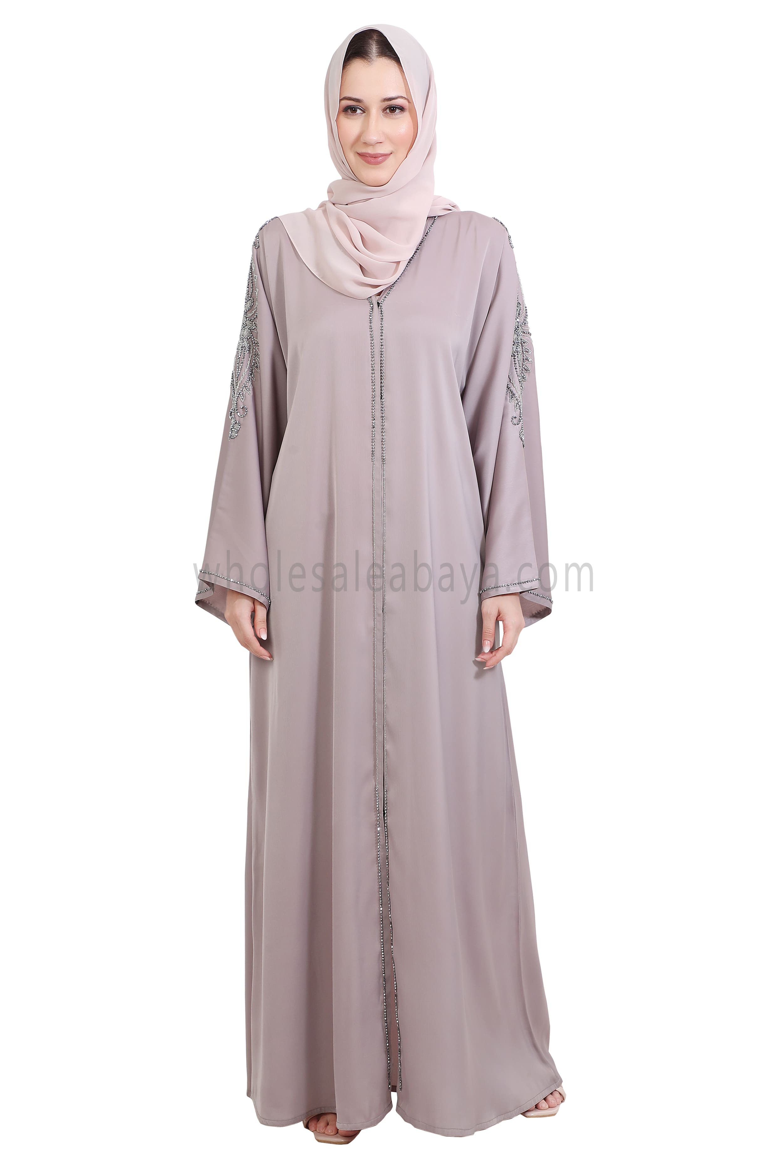 Open Abaya Style With Floral Vine Handwork