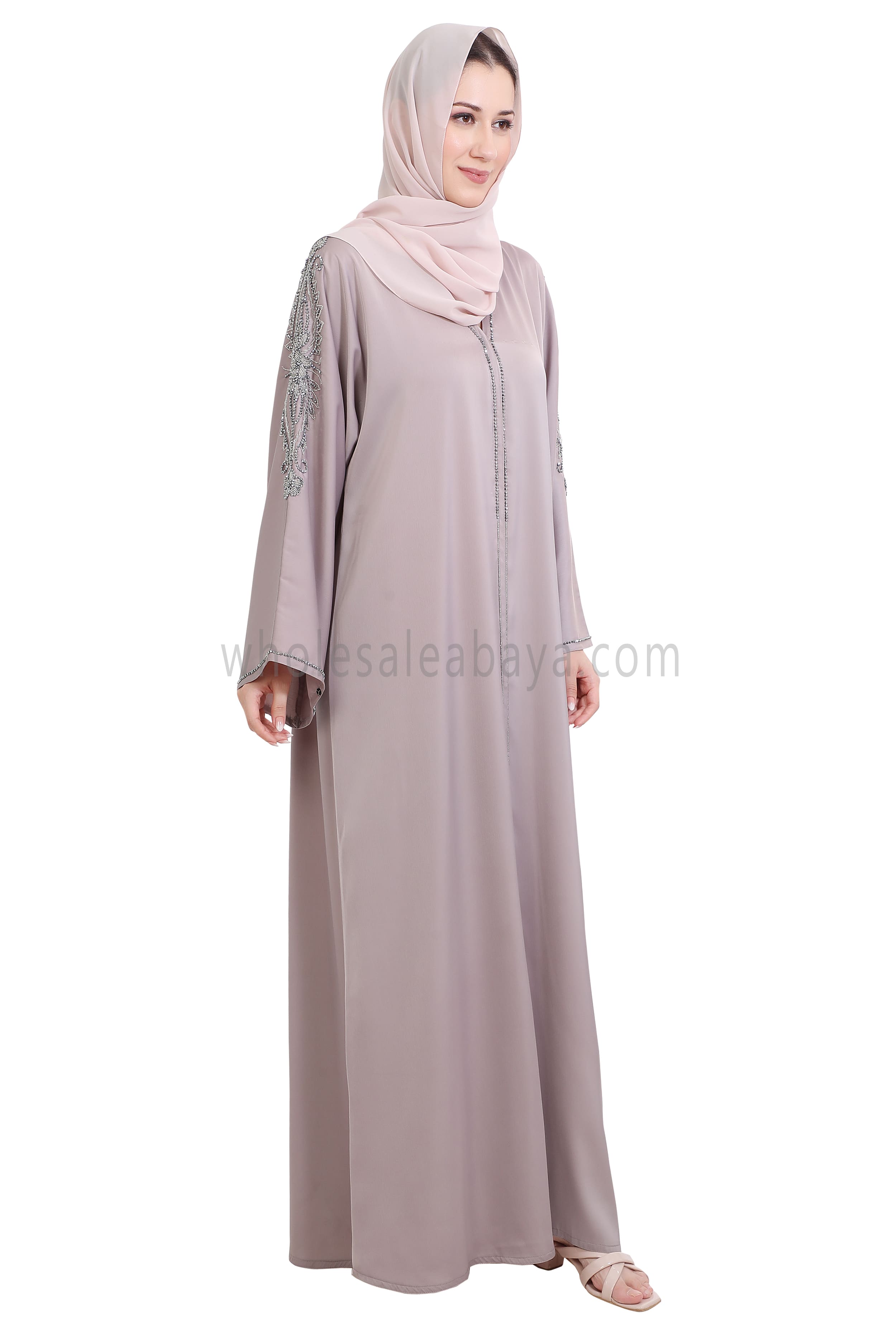 Open Abaya Style With Floral Vine Handwork