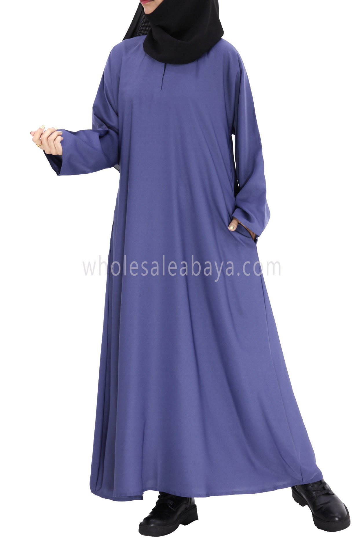 Plain Closed Abaya With A-Line Straight Cut Azure Blue