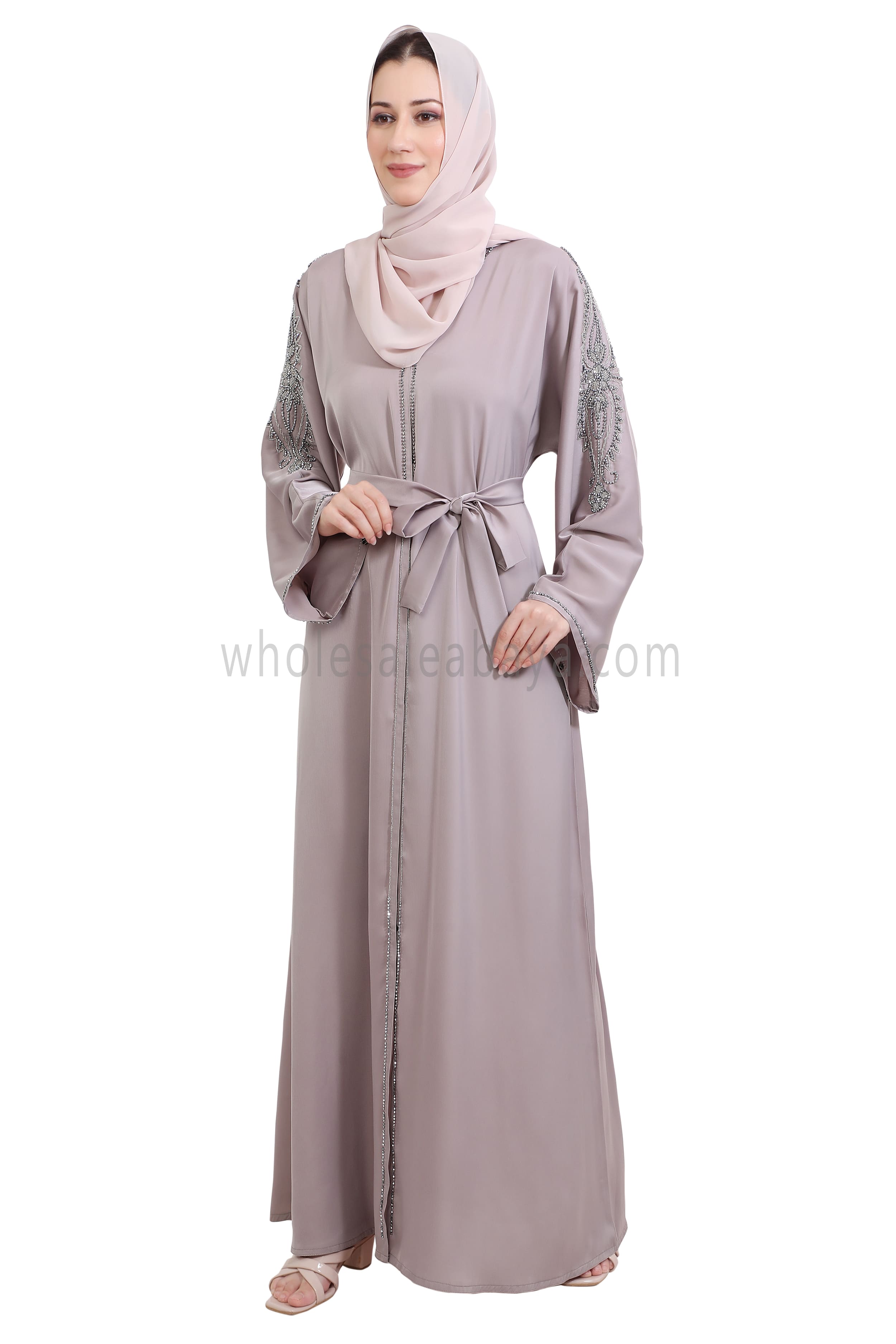 Open Abaya Style With Floral Vine Handwork
