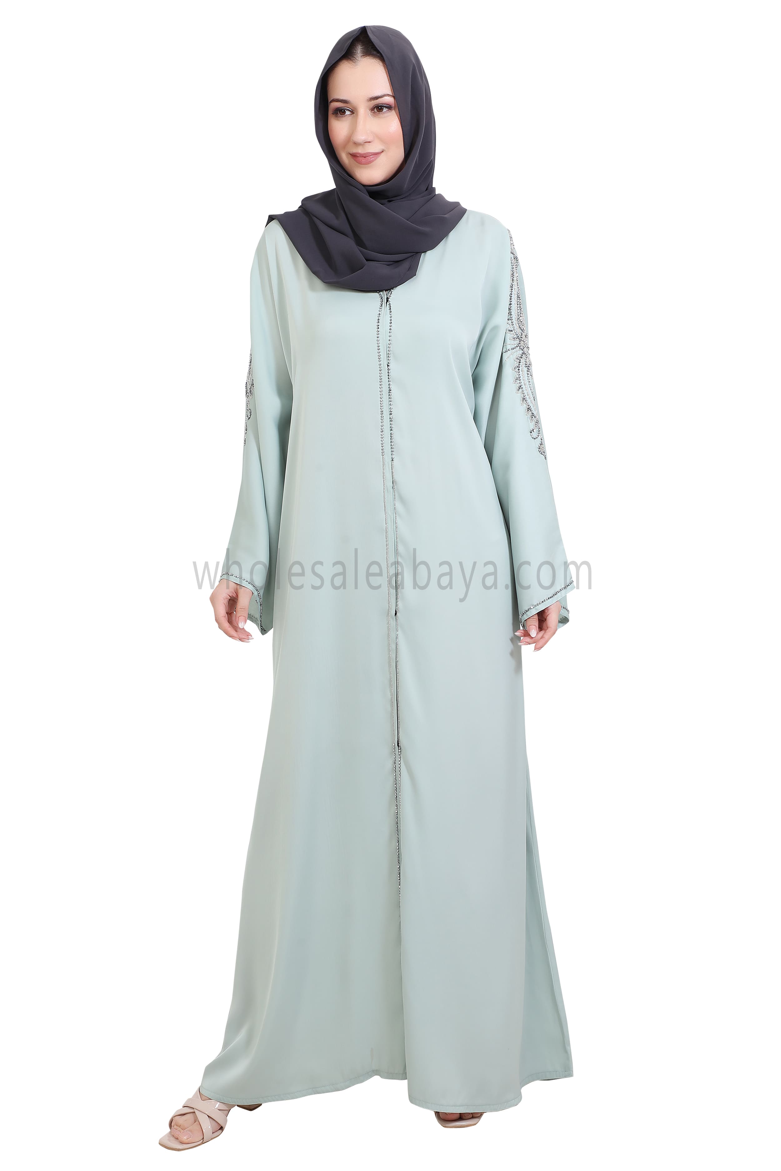 Open Abaya Style With Floral Vine Handwork