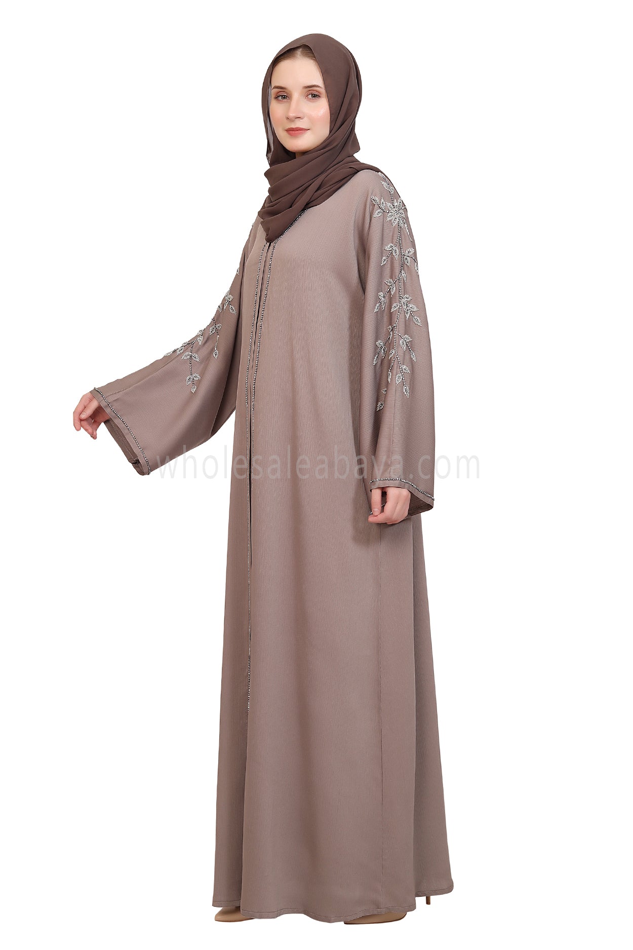 Open Abaya Style With Leaf Handwork