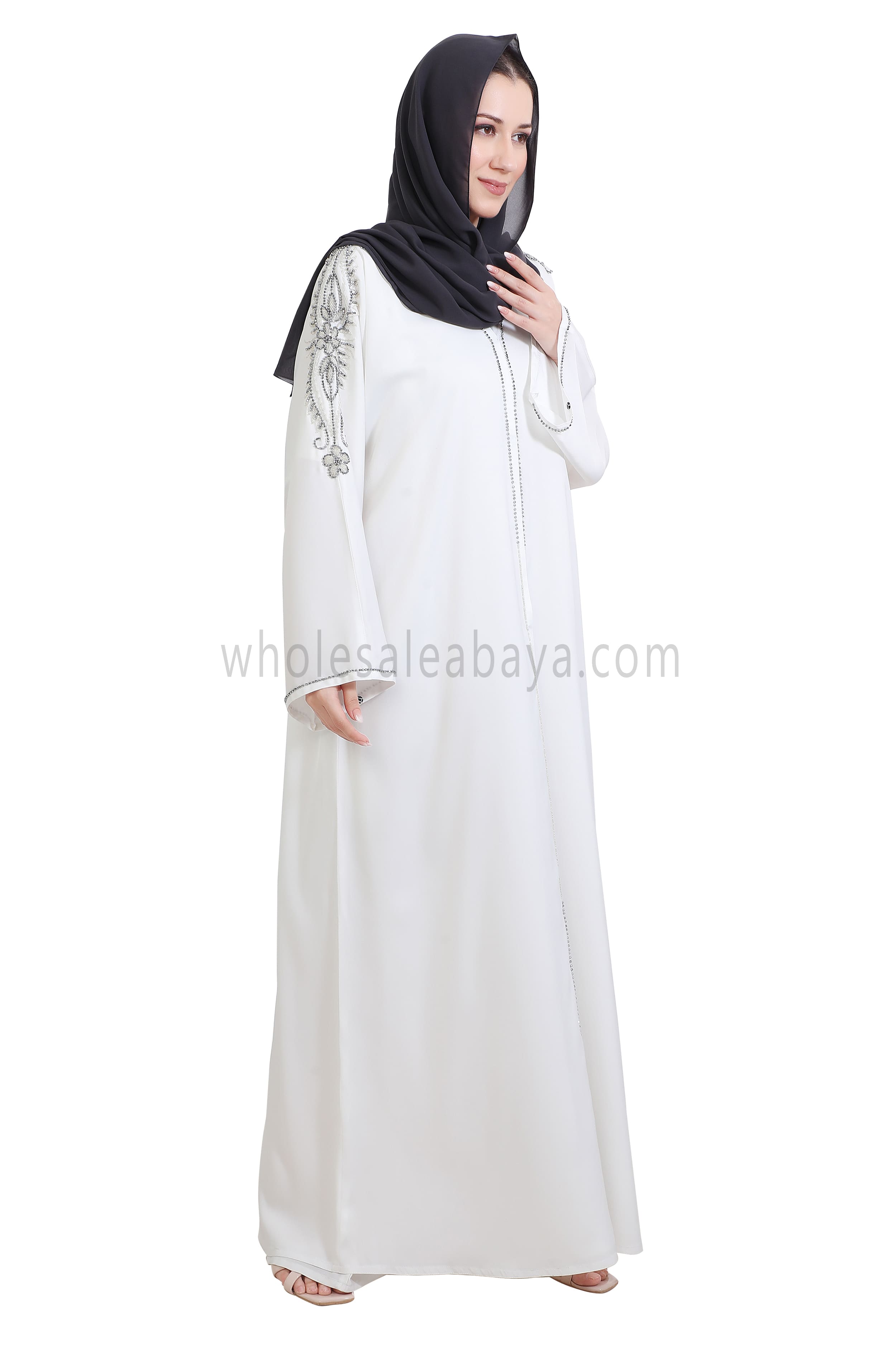 Open Abaya Style With Floral Vine Handwork