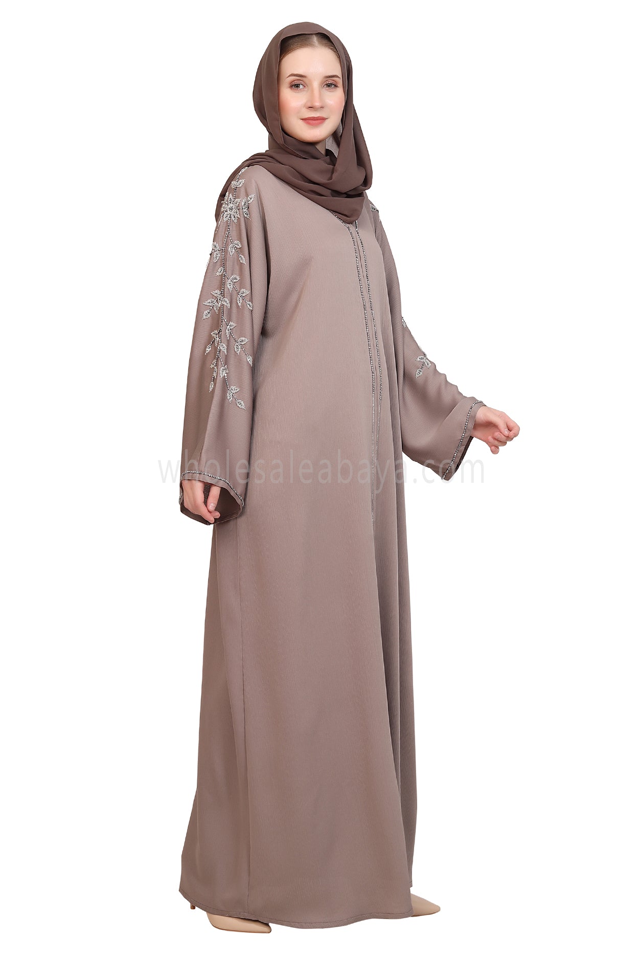 Open Abaya Style With Leaf Handwork