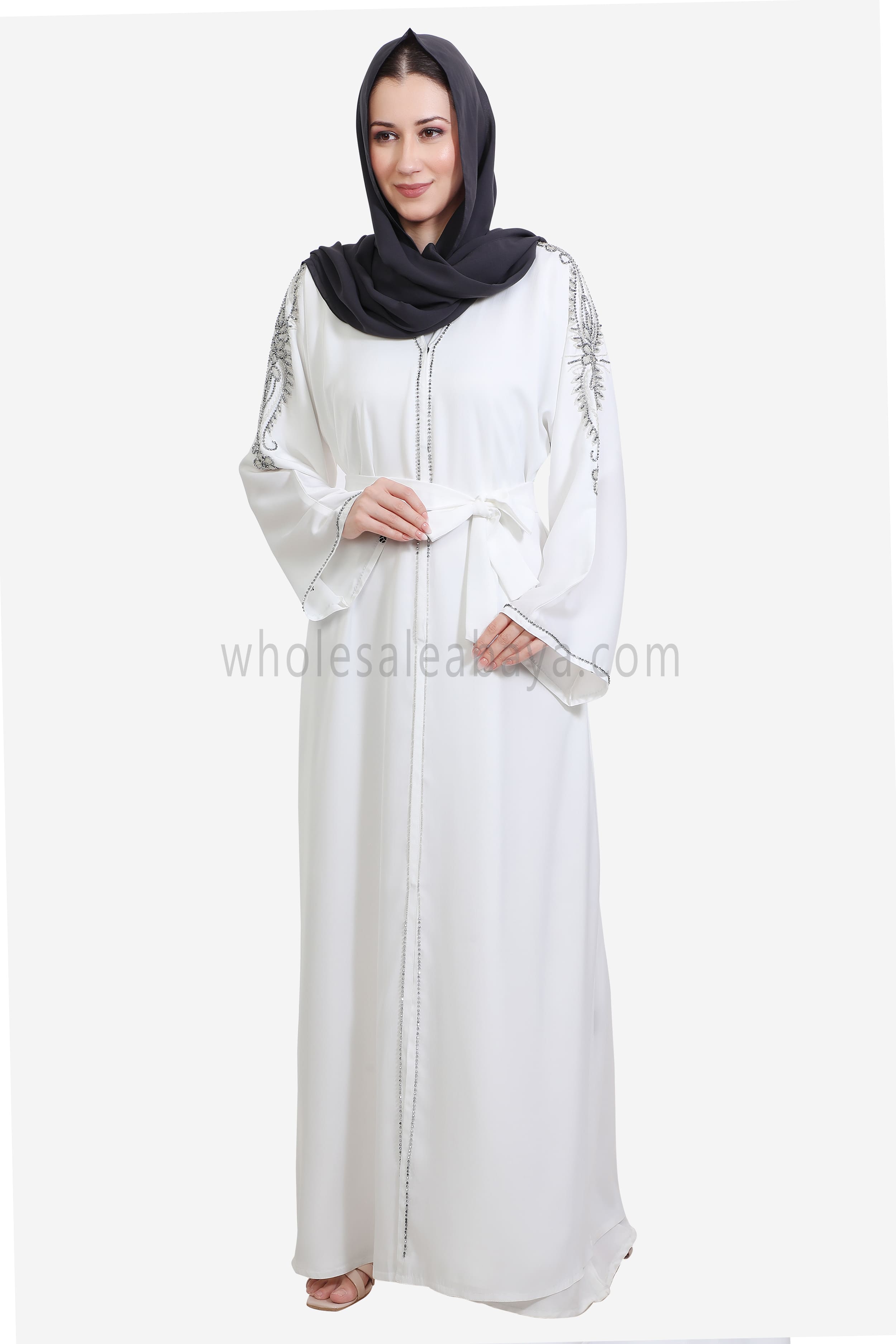 Open Abaya Style With Floral Vine Handwork