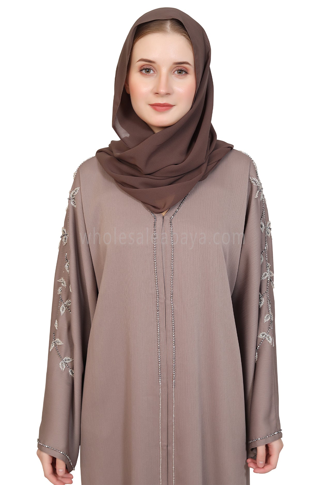 Open Abaya Style With Leaf Handwork