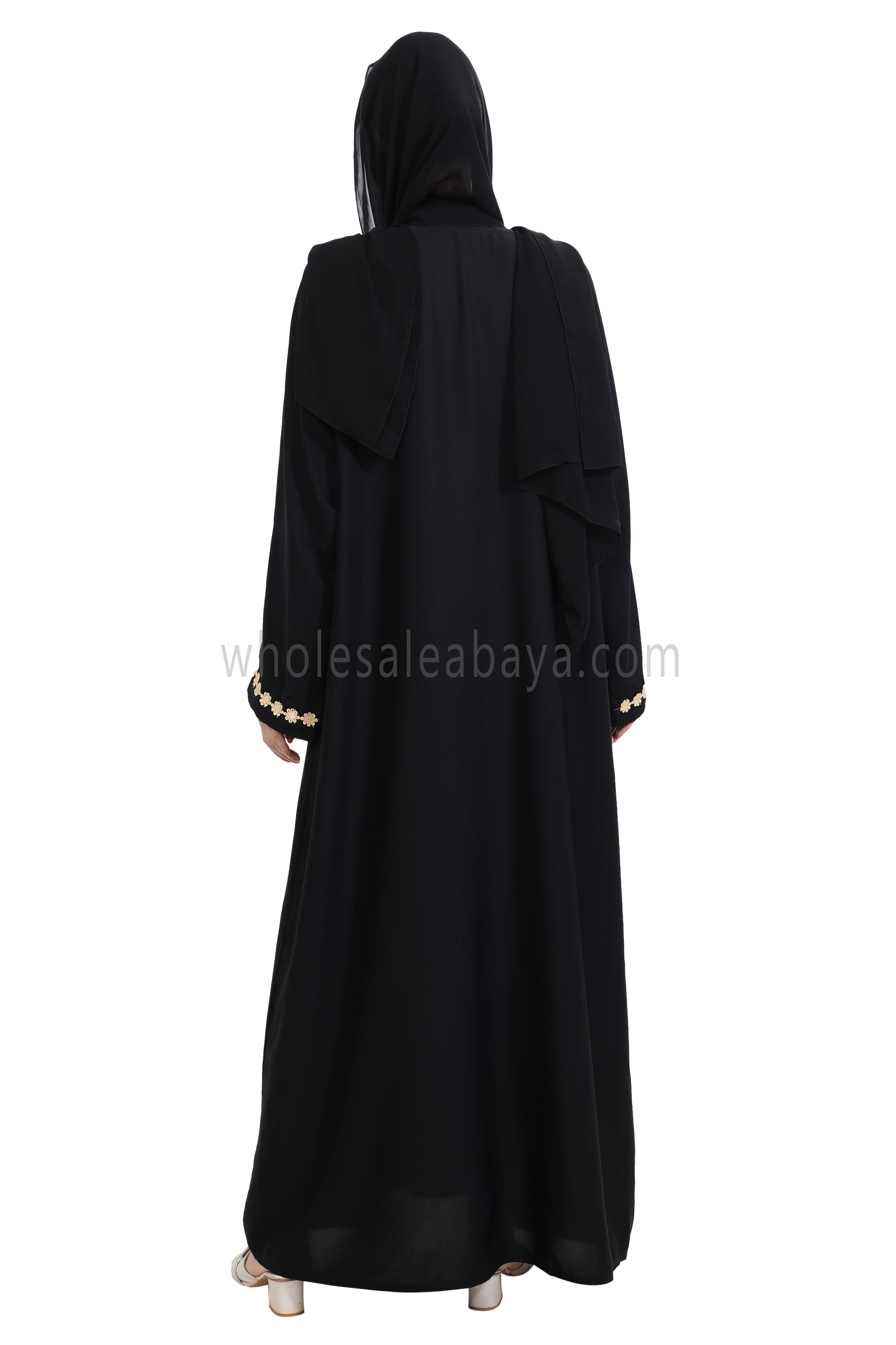 Closed Straight Cut Abaya in Gold Lace Detailing