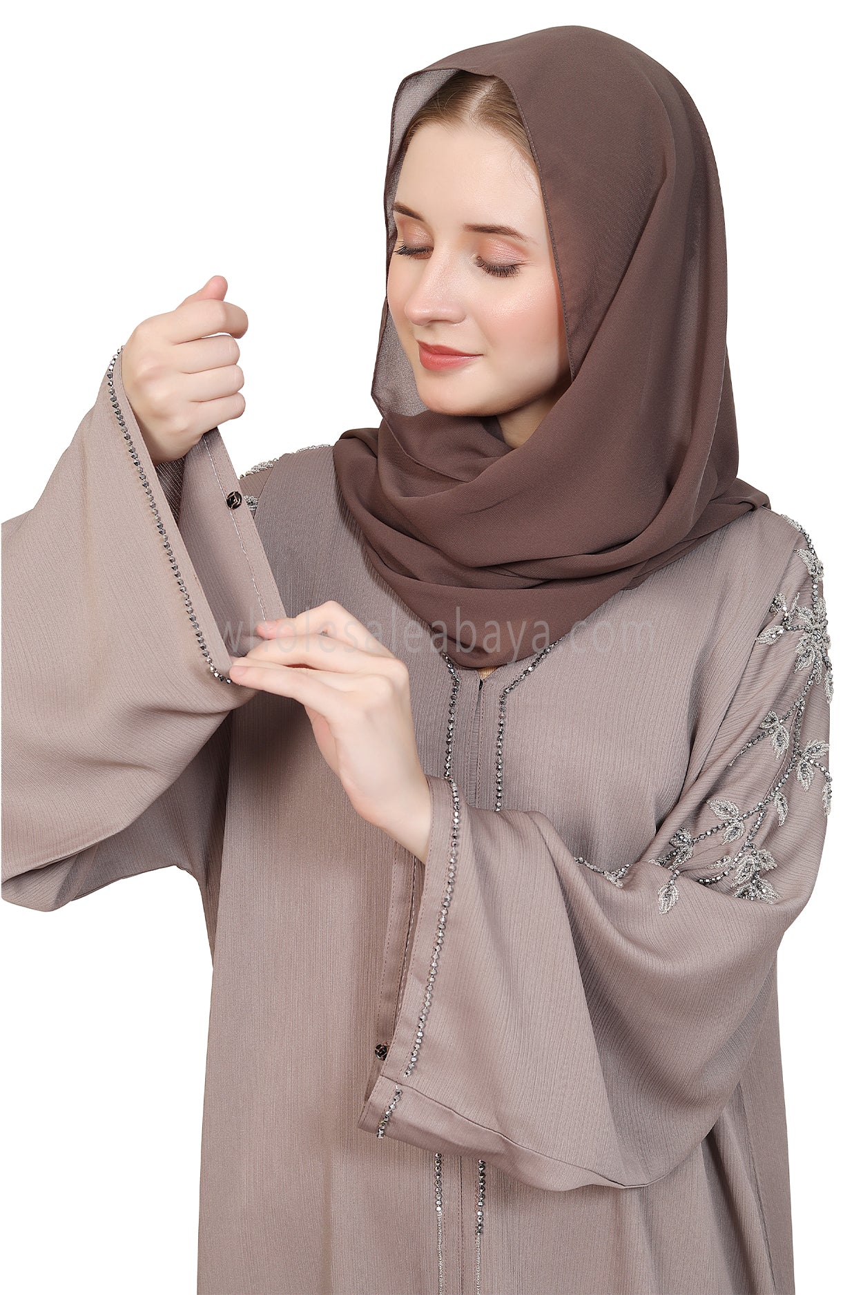 Open Abaya Style With Leaf Handwork