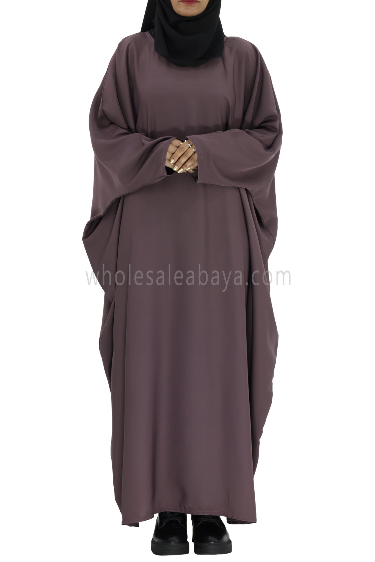 Plain Closed Butterfly Abaya With Inner Belt Mauve Colour