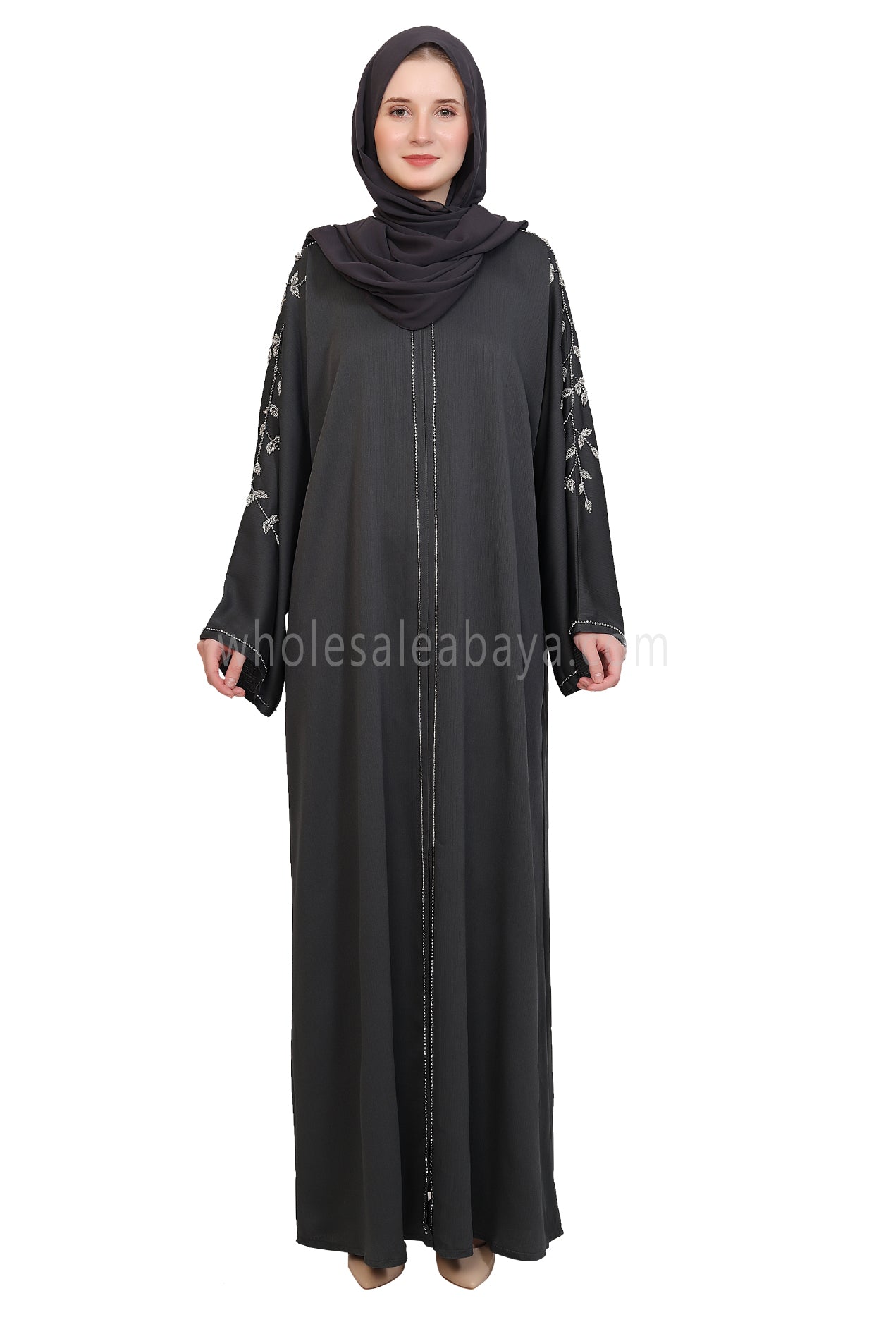 Open Abaya Style With Leaf Handwork