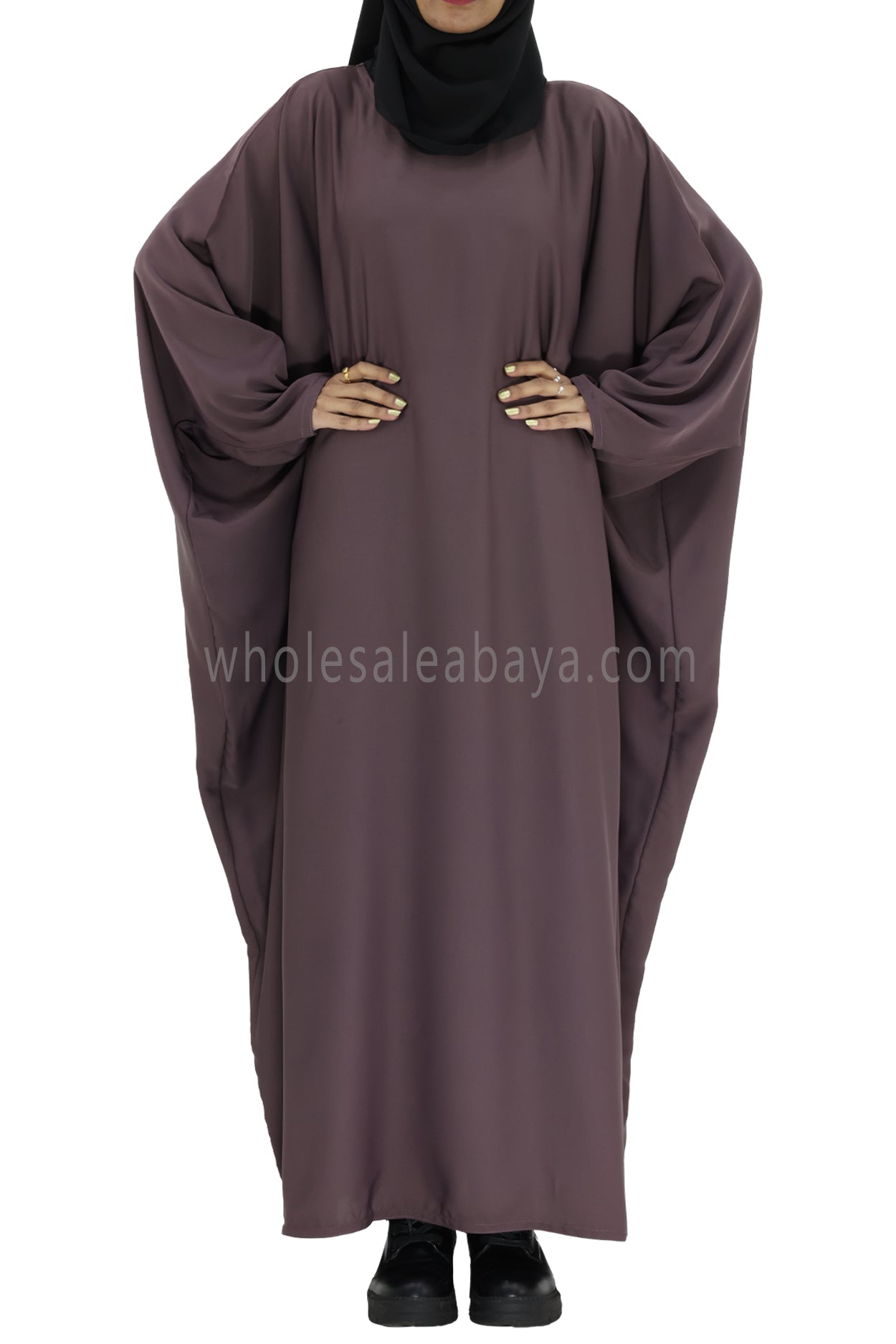 Plain Closed Butterfly Abaya With Inner Belt Mauve Colour