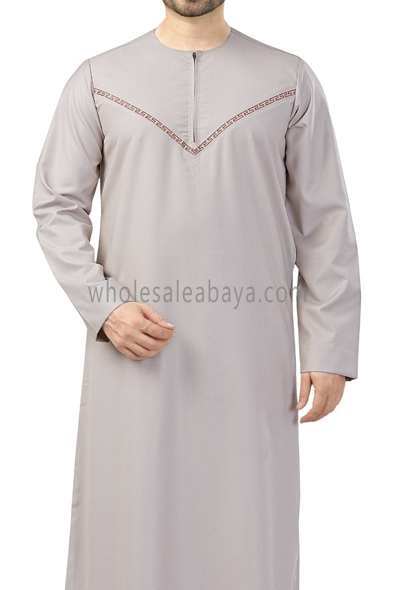 Premium Omani Thoubes with Embroidered "V" Stitching Stone Beige