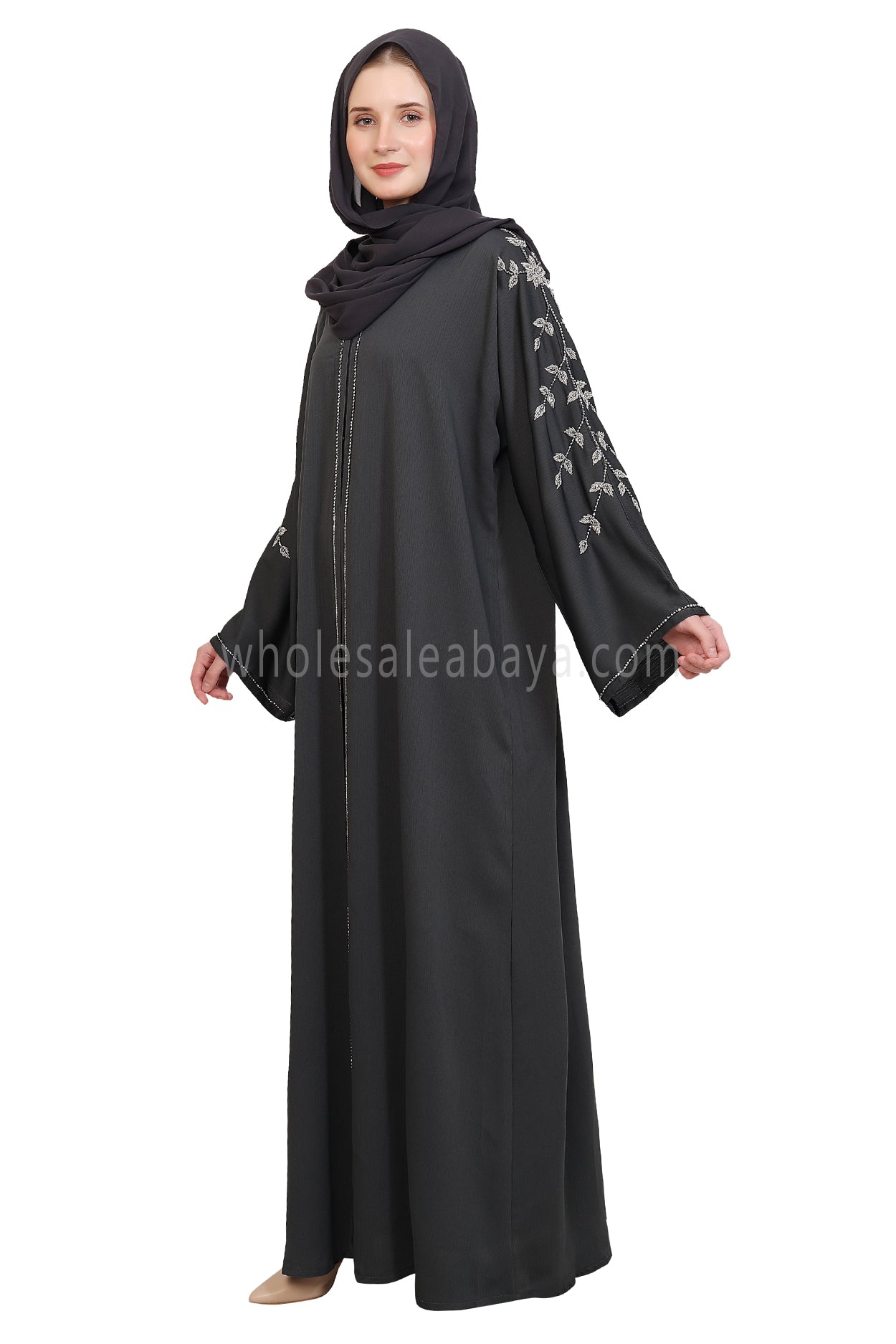 Open Abaya Style With Leaf Handwork