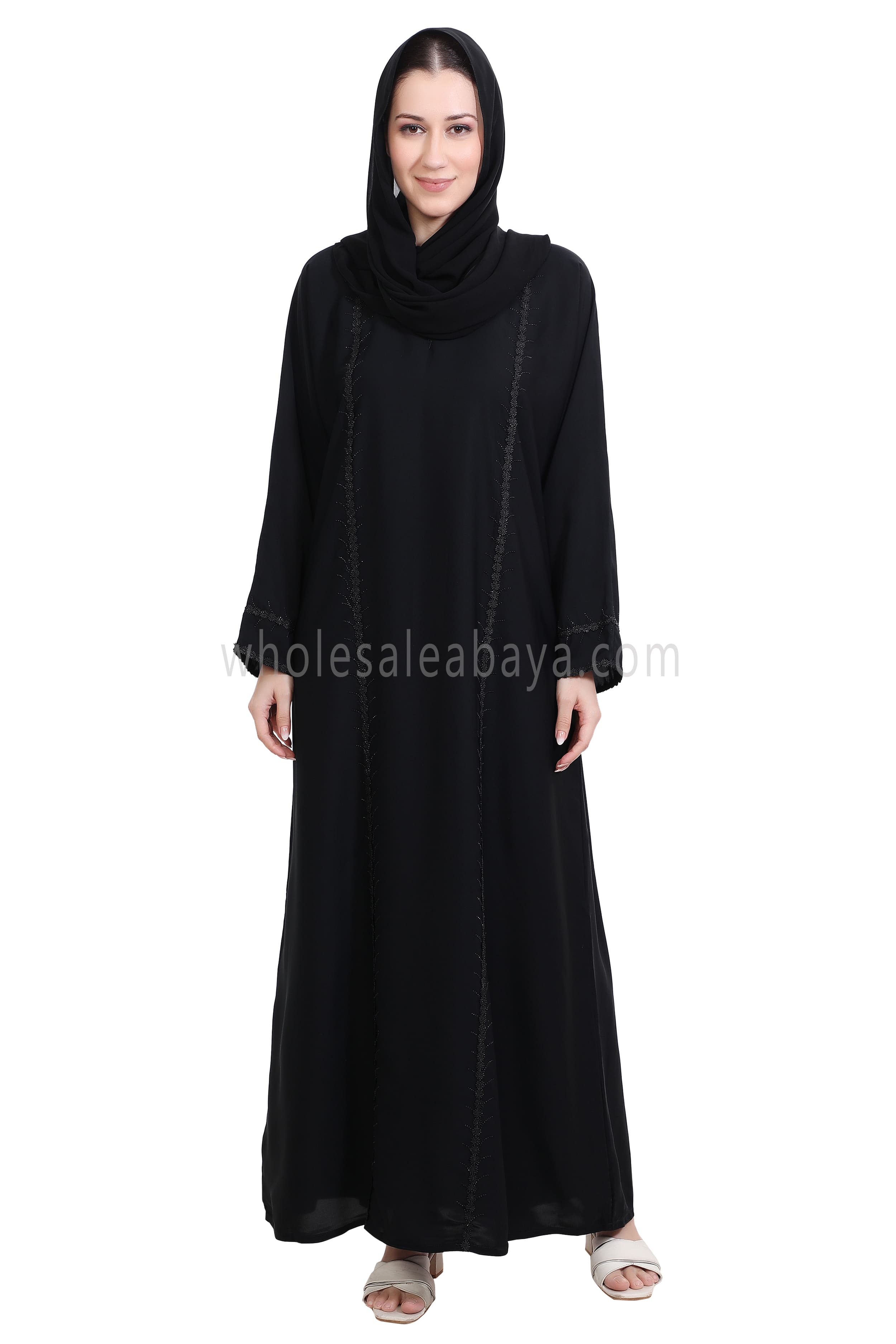 Closed Abaya with Lace and stonework
