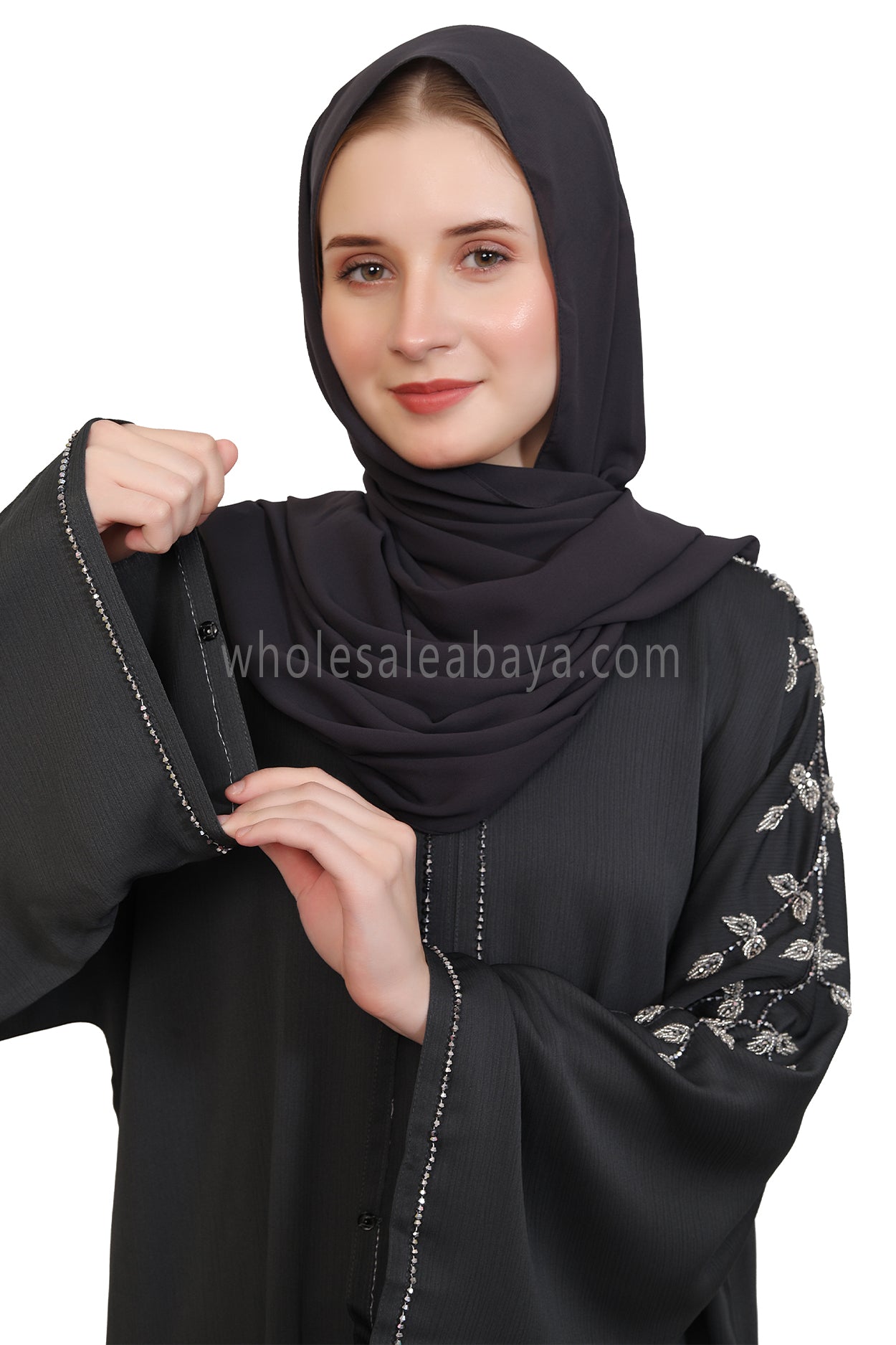Open Abaya Style With Leaf Handwork