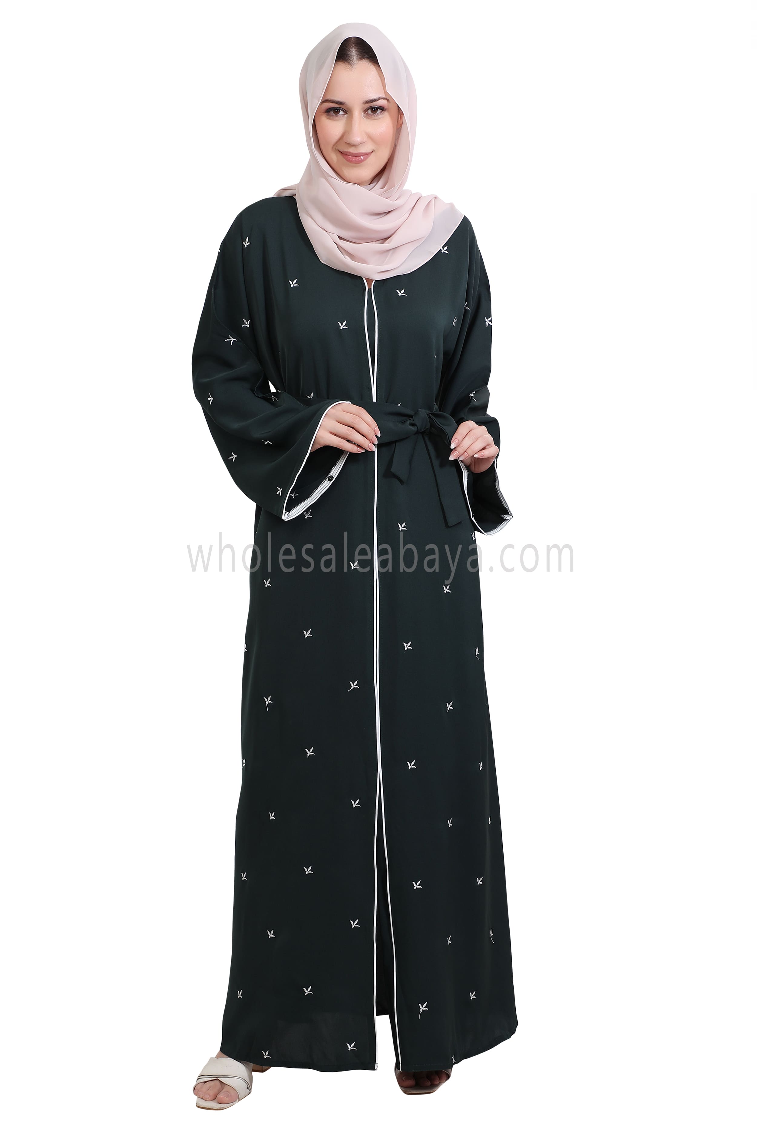 Open Abaya With Motif Embroidery