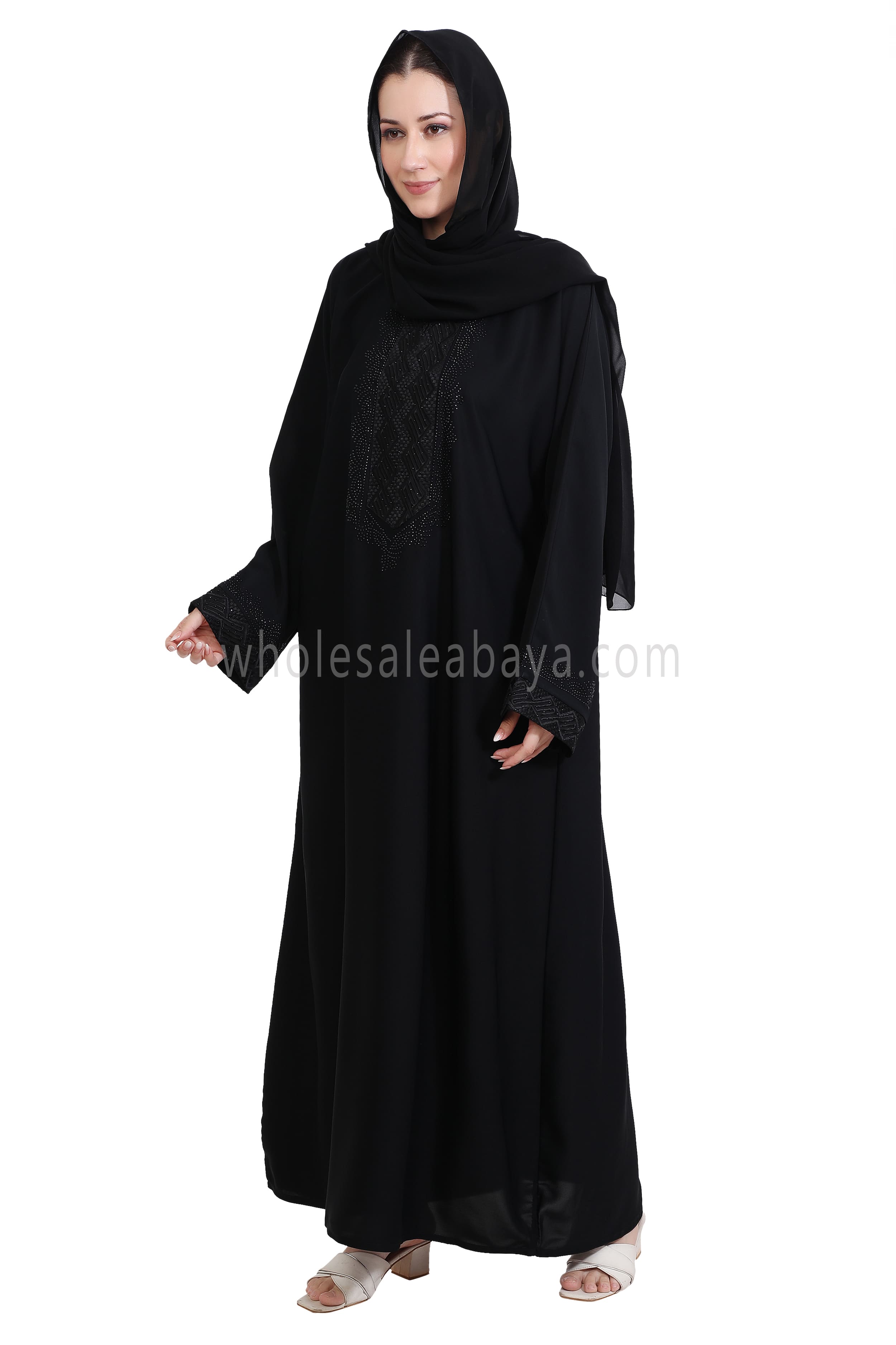 Closed Abaya with Lace and stonework