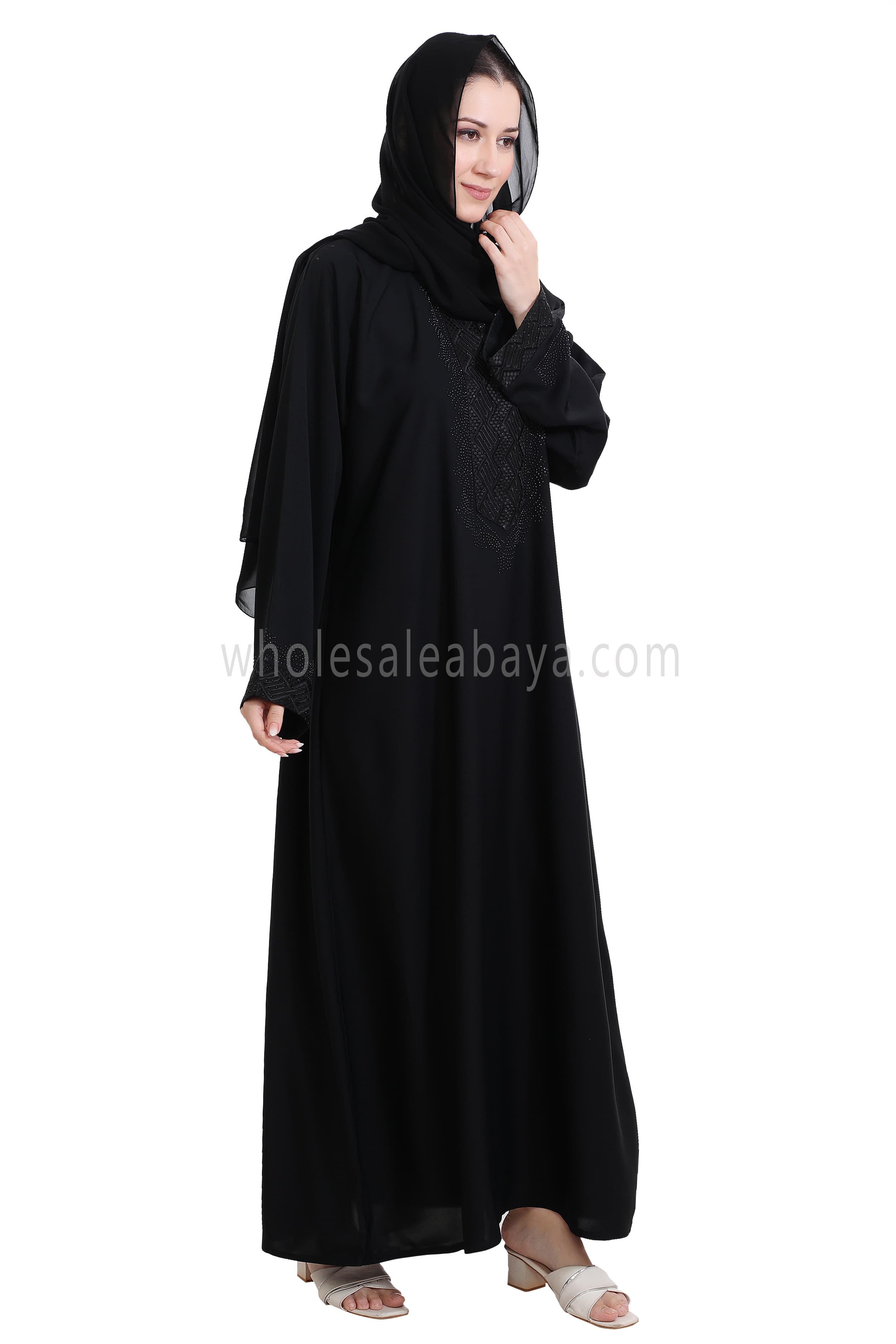 Closed Abaya with Lace and stonework