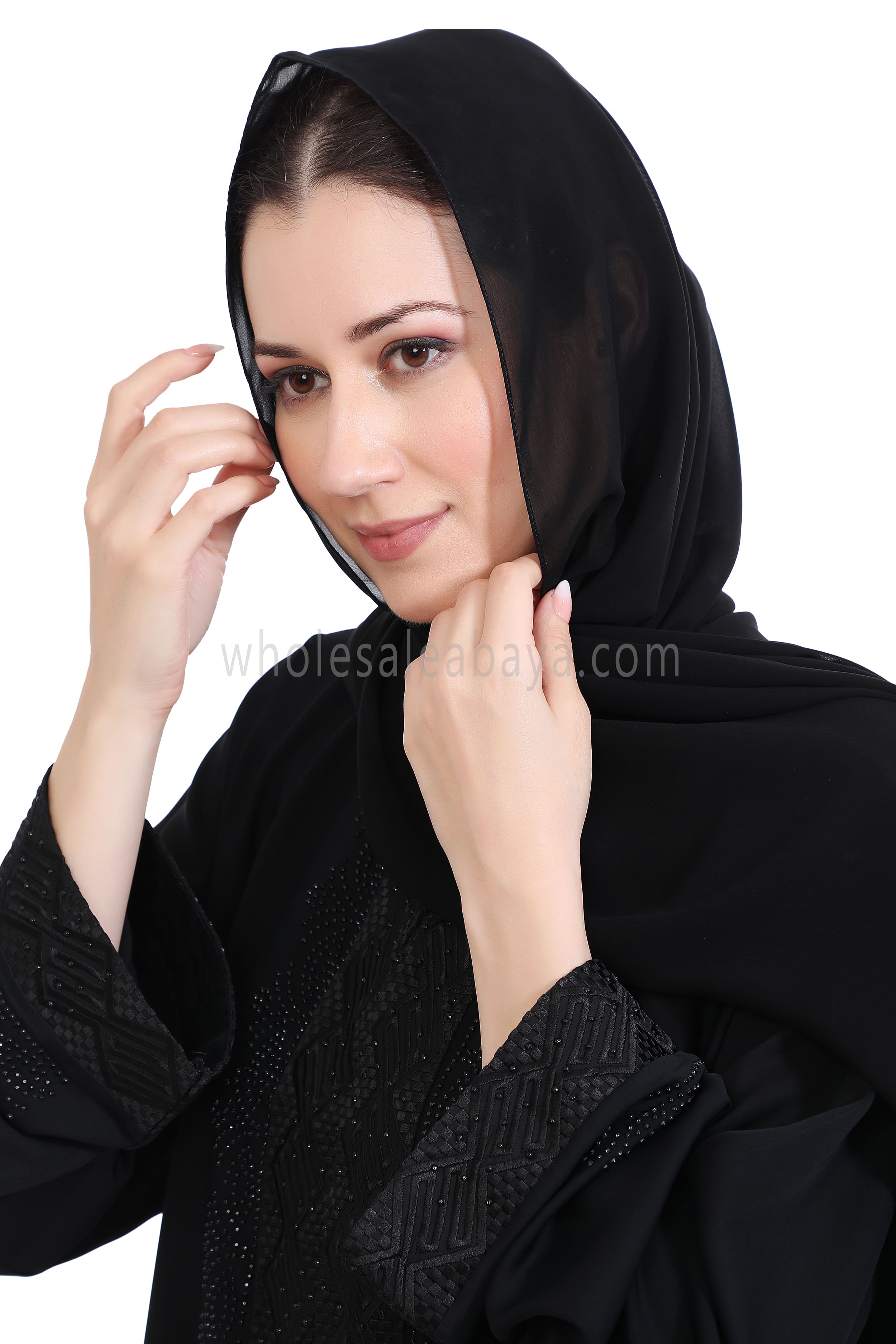 Closed Abaya with Lace and stonework