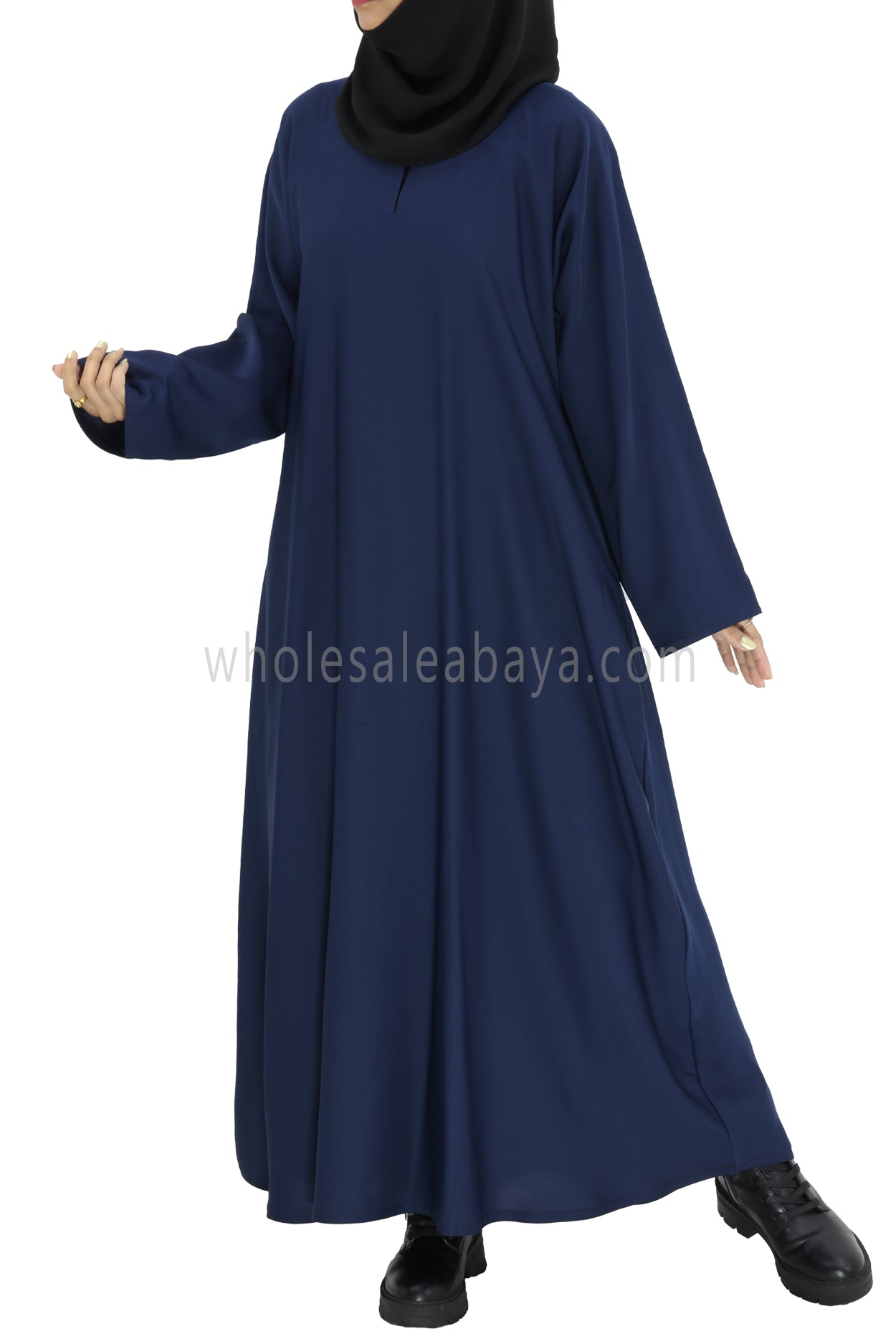 Plain Closed Abaya With A-Line Straight Cut Navy Blue