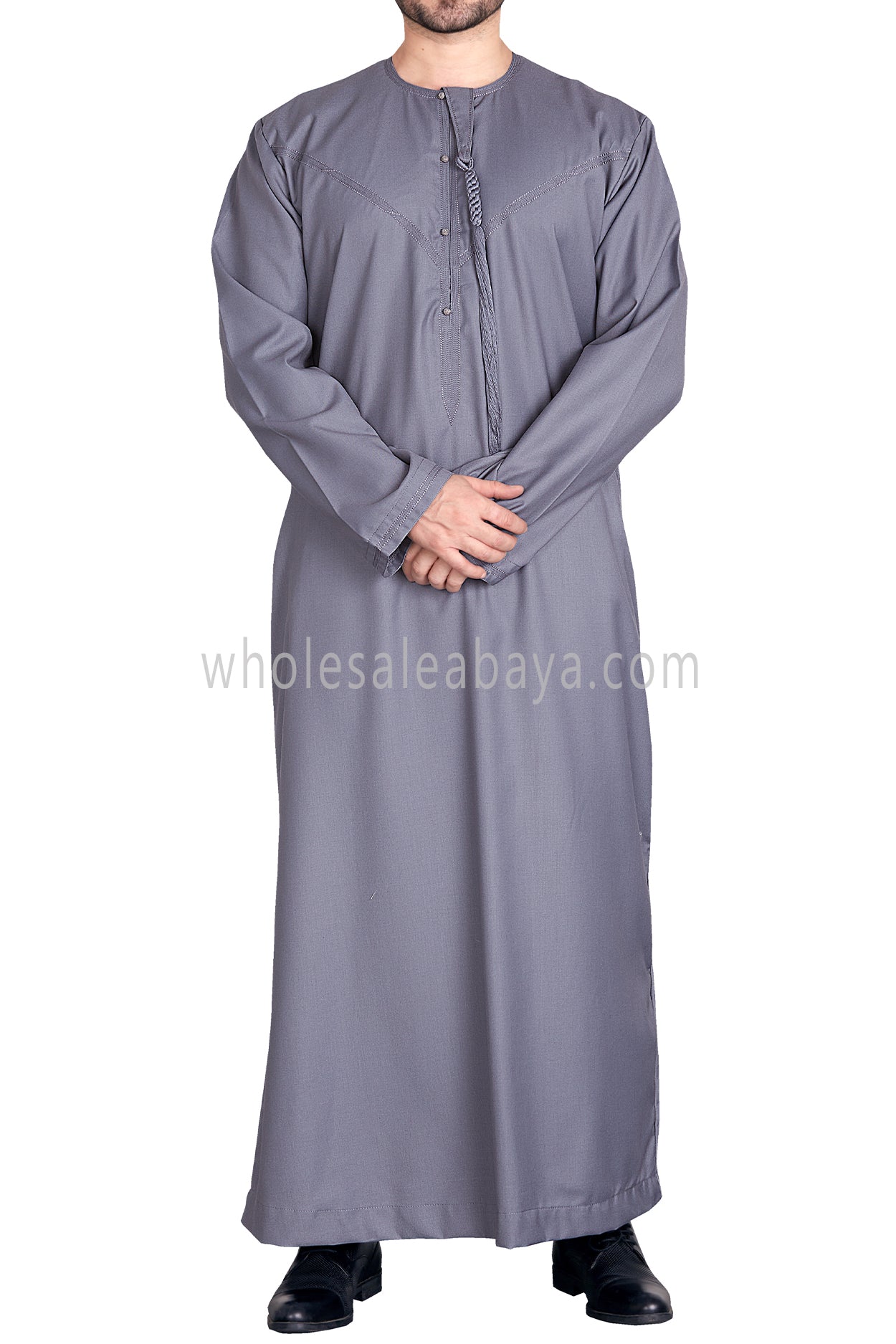 Men's Premium Emirati Thoube With Buttons & Tassel Aegan Grey