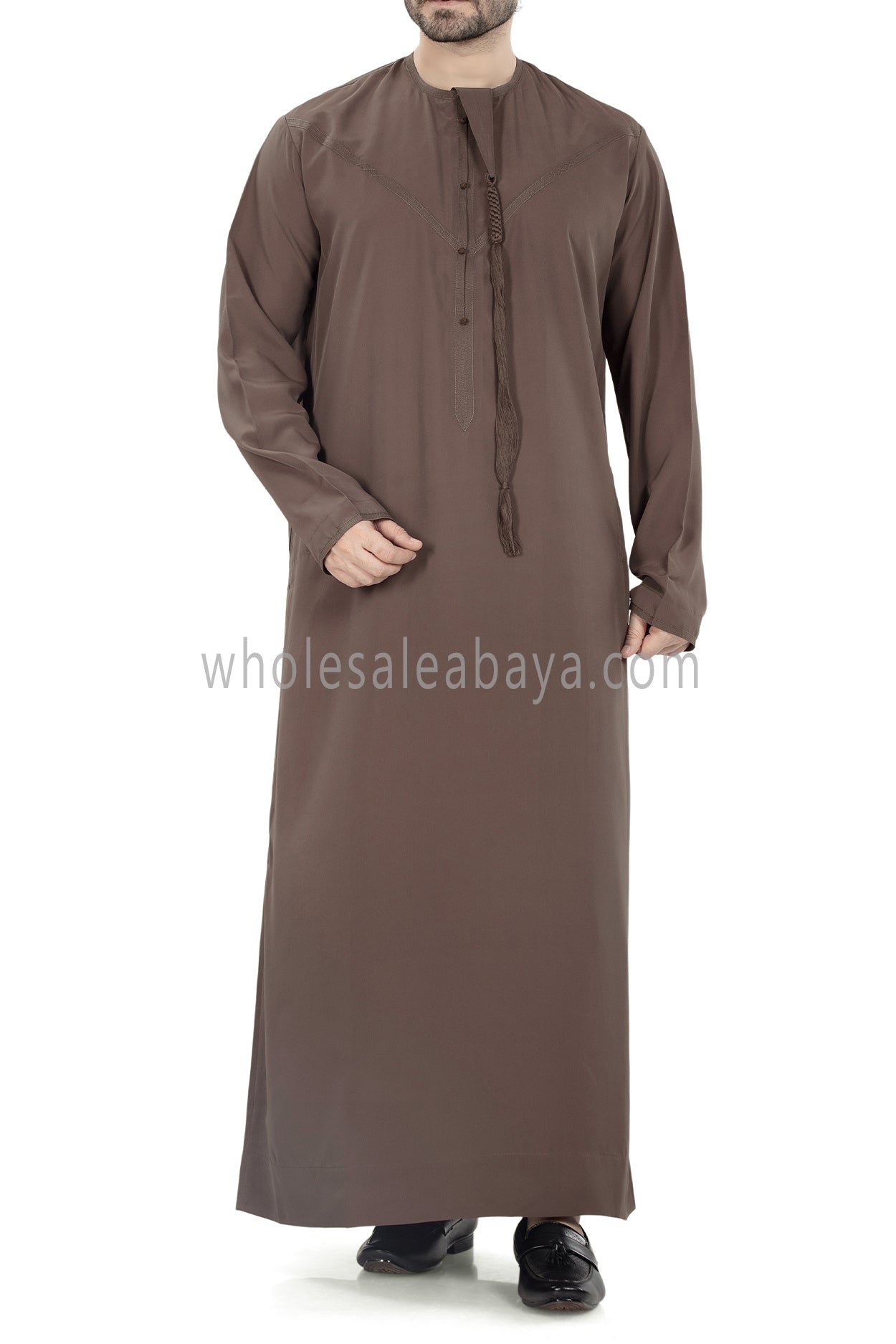 Men's Premium Emirati Thoube With Buttons & Tassel Mink Brown