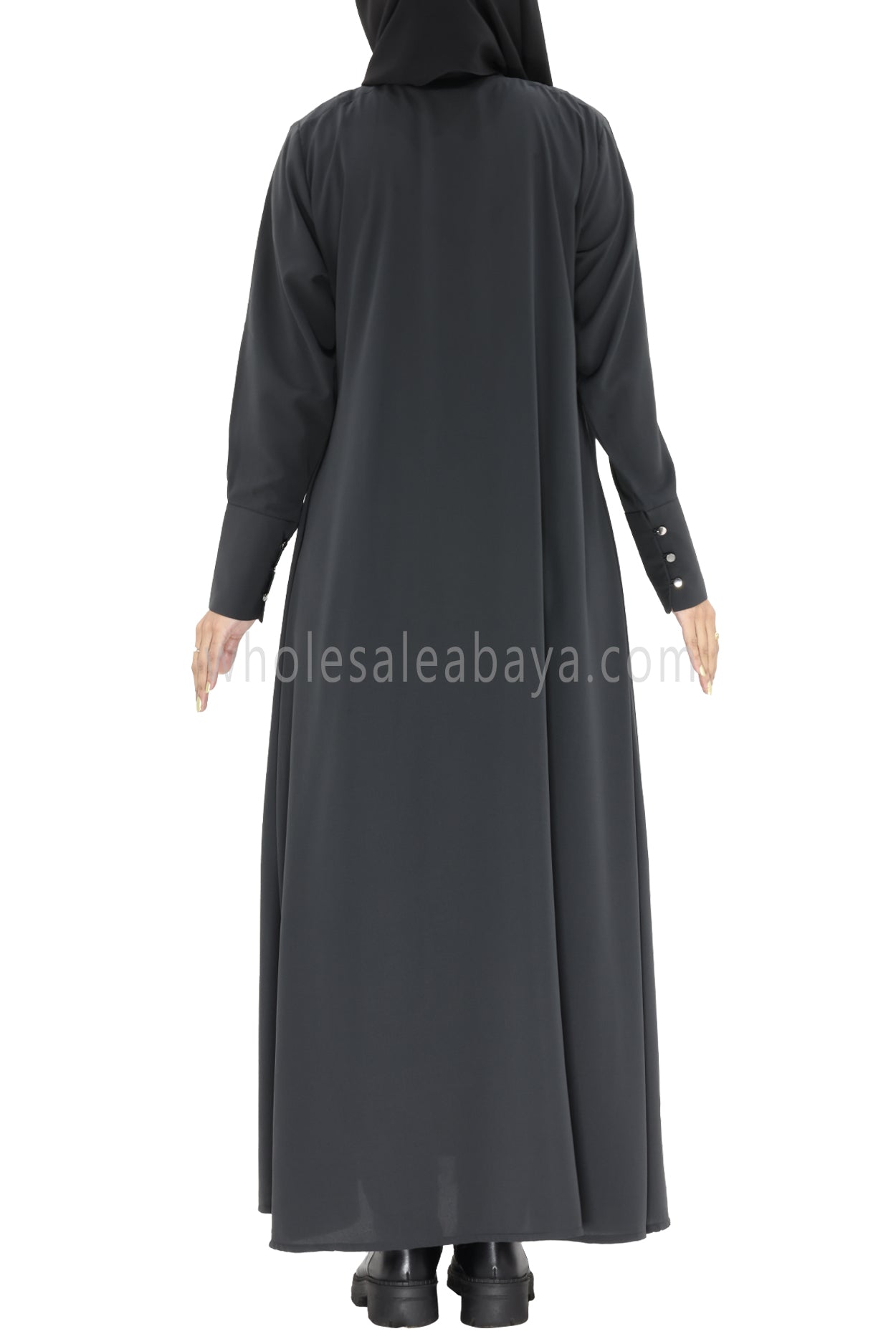 2 In One Front Open Abaya With Inner Slip Dress Silver Grey Colour
