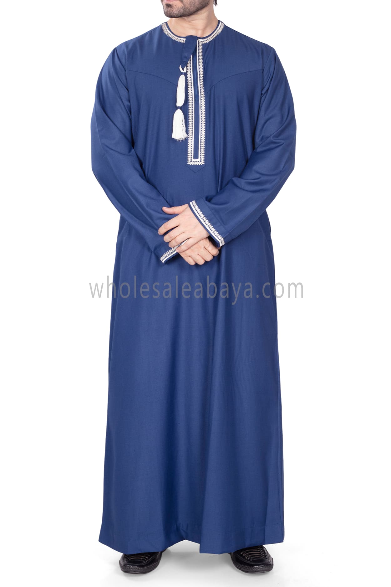 Men's Omani Thoube with Embroidery and Designer Tassel Ink Blue
