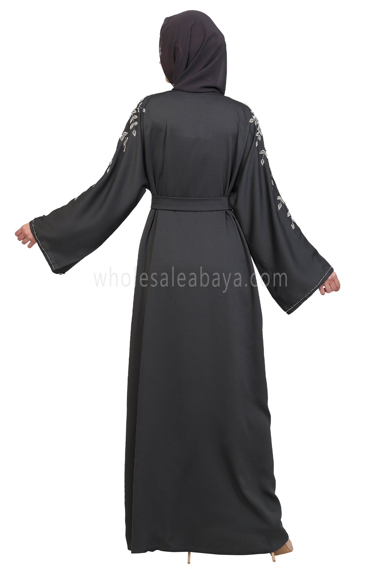 Open Abaya Style With Leaf Handwork
